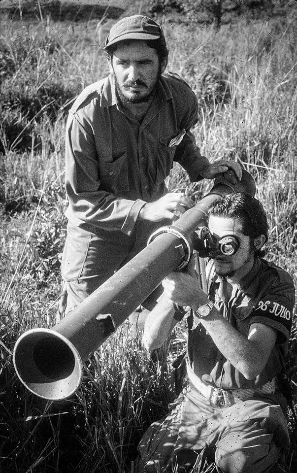Brothers Fidel and Raul Castro with a Bazooka RPG during the Cuban Revolution, 1958.
