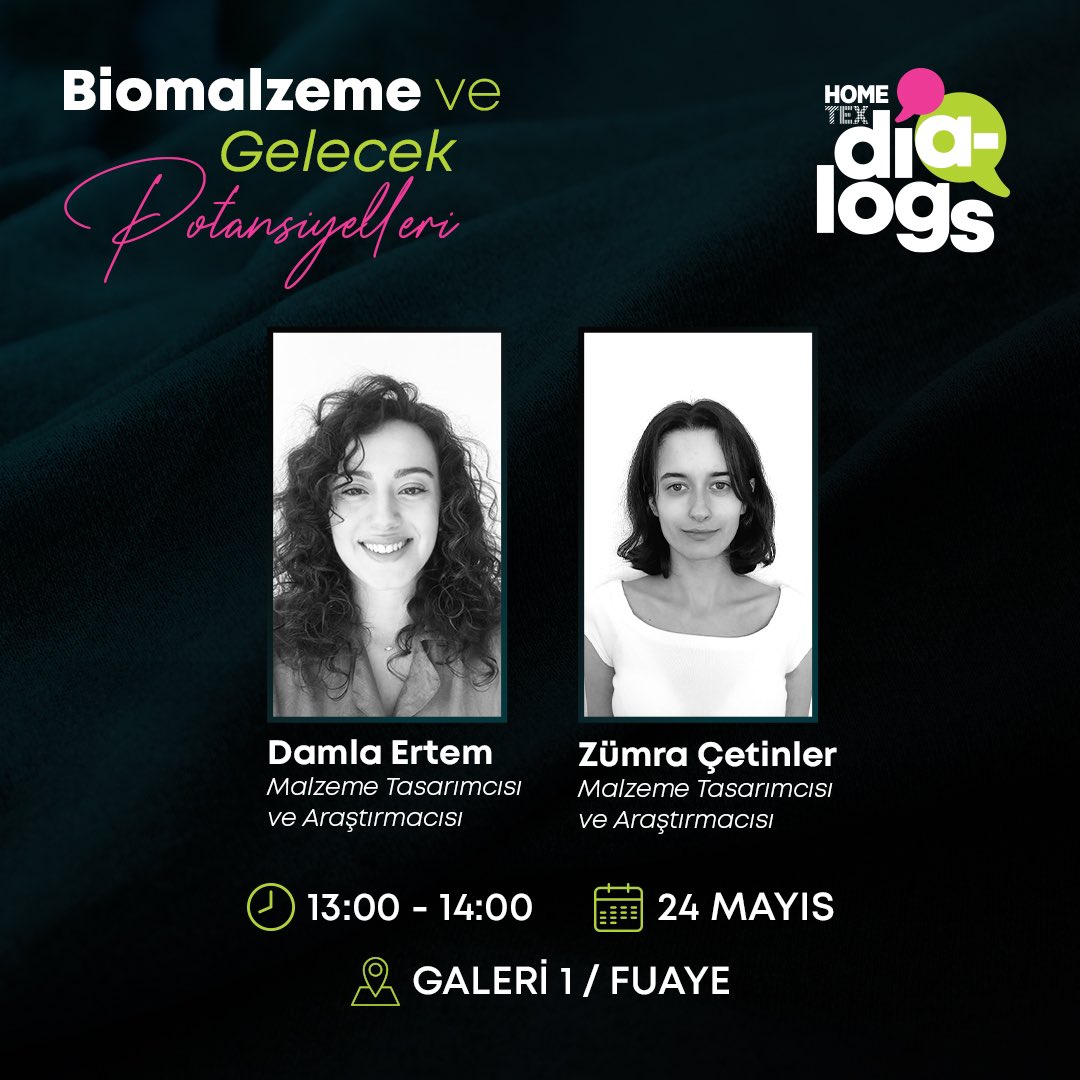 🎙️HOMETEX values future materials.

Based on the design and research processes of Damla Ertem and Zümra Çetinler, let’s step into the world of upcycling and biomaterial gains at HOMETEX Dialogs.

Online Invitation: hometex.com.tr/en/online-tick…

@kfafuarcilik 
@tetsiad 

+++