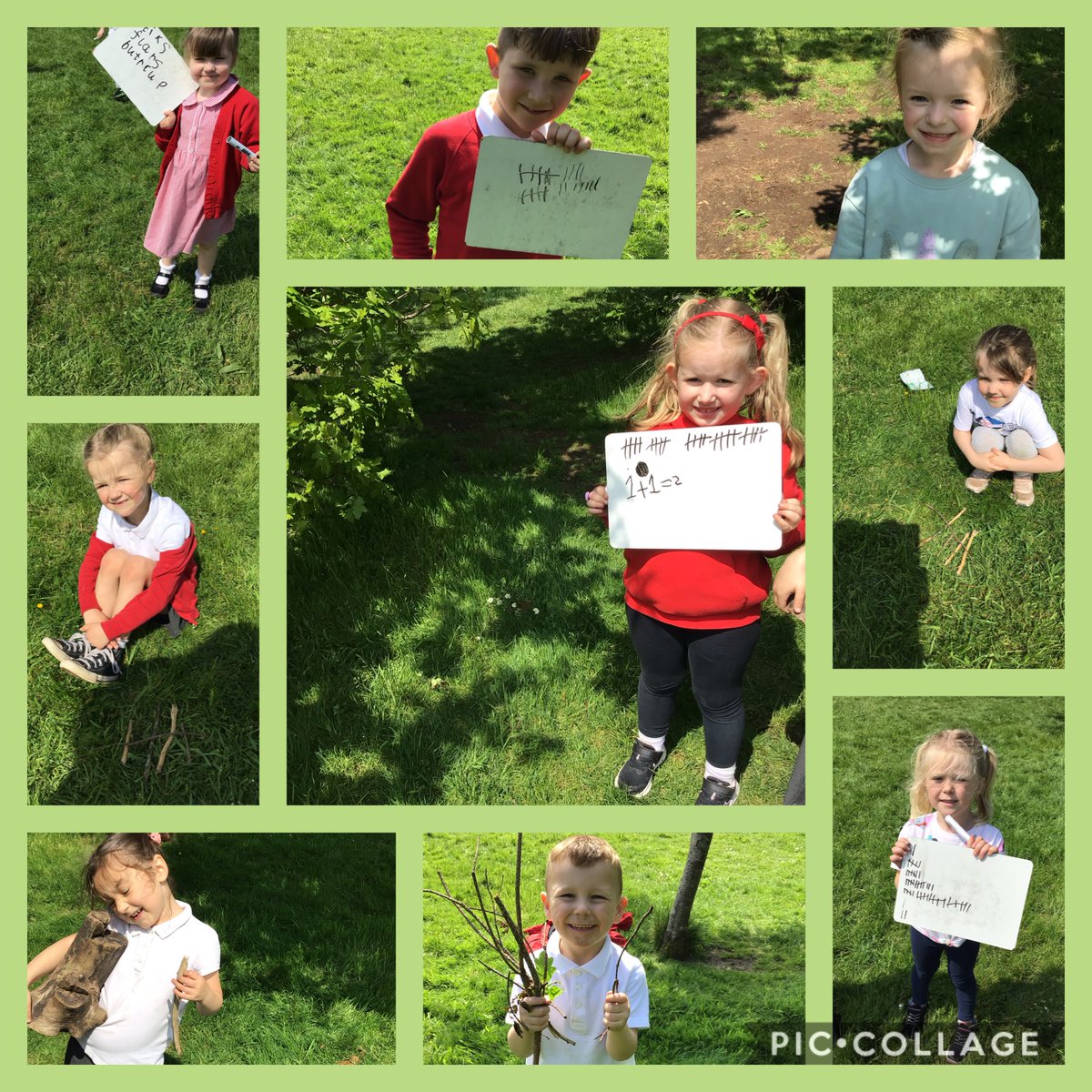 ColgrainPS's tweet image. Primary 1 went outside yesterday for some outdoor learning in the playground. They were looking at tally marks, and using sticks and pine cones to reinforce what they know about number bonds. #numeracy #learningenvironments
