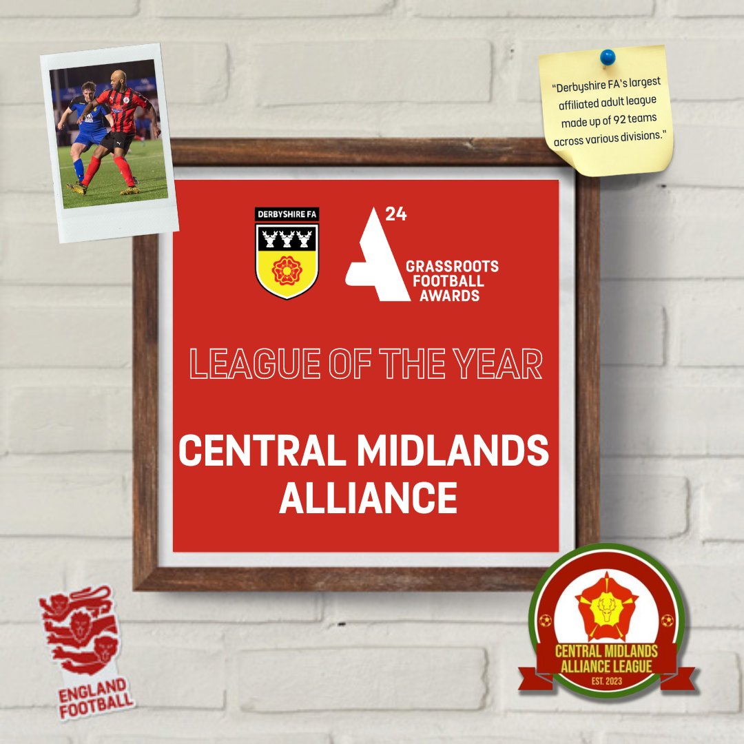 LEAGUE OF THE YEAR - @CentralMidsAll 🏆 The Central Midlands League merged with the Midlands Regional Alliance to make the Central Midlands Alliance League. This is Derbyshire's largest adult league, boasting 92 teams across various divisions. #GRFA24