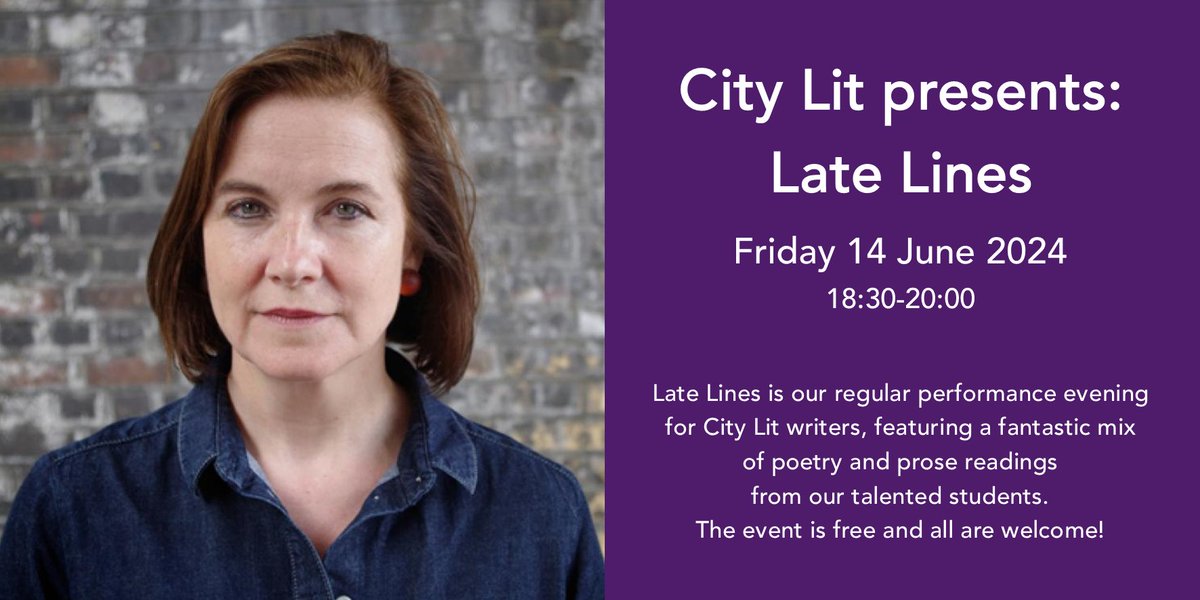 📣 Calling @citylit writers! Share your work with an audience at our LATE LINES #spokenword evening next month. 📅 Friday 14 June 🕒 18:30-20:00 🎟️ Free 🌆 City Lit, Covent garden Book now, or register to read on the night ➡️ citylit.ac.uk/latelines