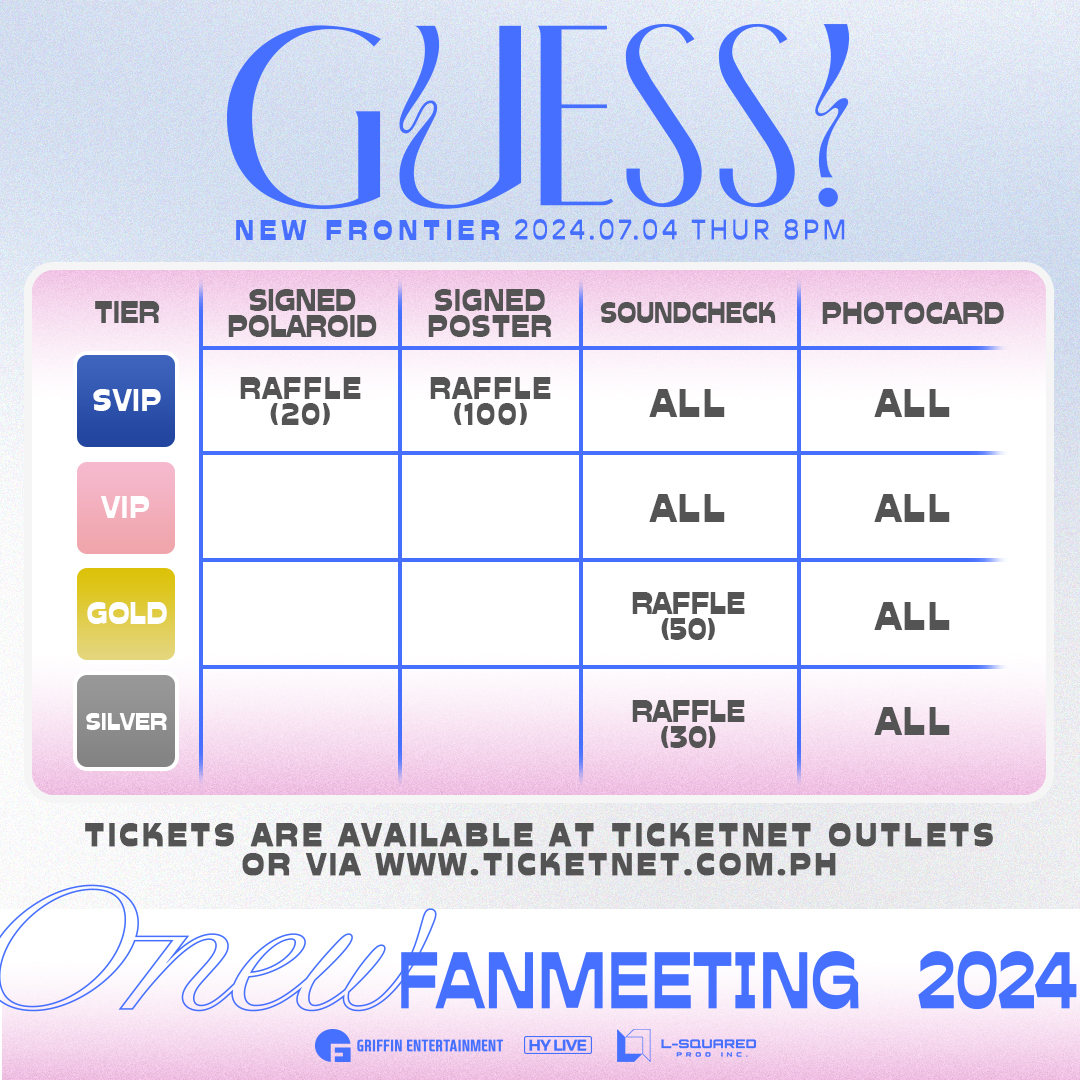 Eyes here, ONEW fam 👀

GUESS what we’ve been up to for the past few weeks? That’s right, we’re preparing to give you the best ONEW FANMEETING <GUESS!> experience happening in Manila on July 4! 💜

With these perks, you wouldn’t want to miss out! 🤪