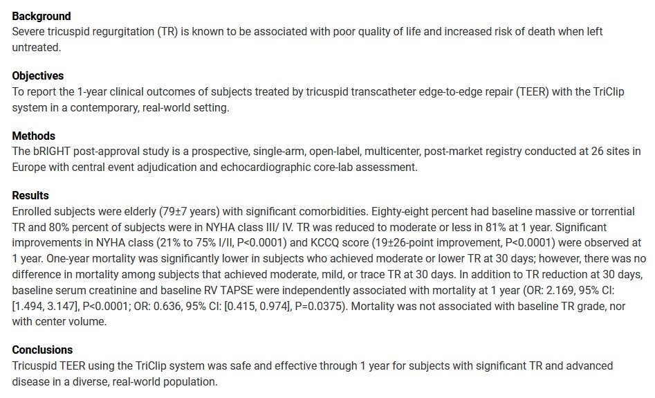 Who handled the bRIGHT manuscript on TriClip and who reviewed it for JACC? While I like this regsitry, I am appalled that the sample size is not detailed anywhere in the Abstract, while p values '<0.0001' are repeatedly reported, which in an observational study sounds somewhat