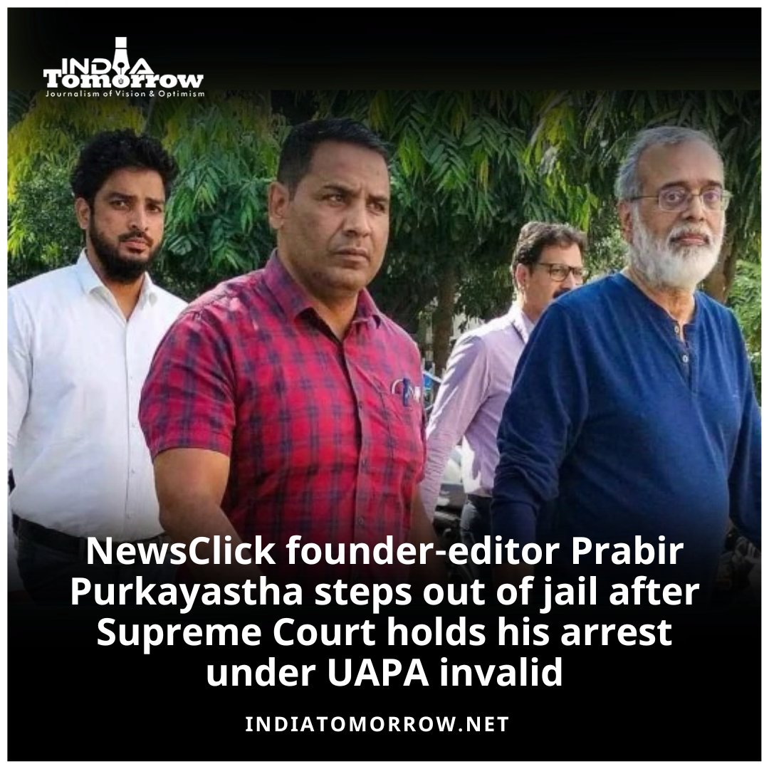 NewsClick founder-editor Prabir Purkayastha steps out of jail after Supreme Court holds his arrest under UAPA invalid 2 Min Read: indiatomorrow.net/2024/05/16/new… #supremecourt #UAPa #arrest #NewsXExclusive