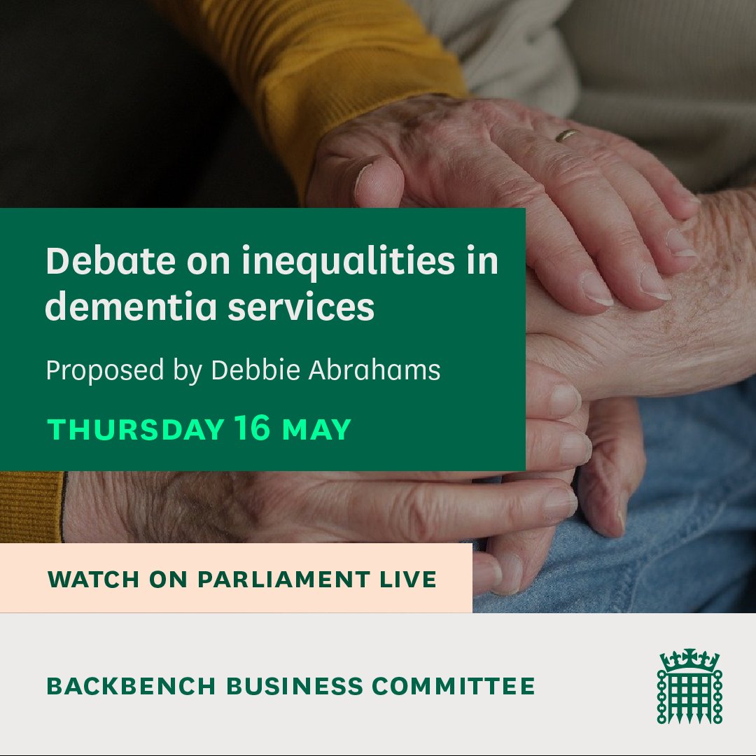 In Westminster Hall, MPs are holding a debate on inequalities in dementia service, proposed by @Debbie_abrahams . 📚Read the @commonslibrary debate pack: commonslibrary.parliament.uk/research-brief… 📺Watch on Parliament live: parliamentlive.tv/Event/Index/eb…..