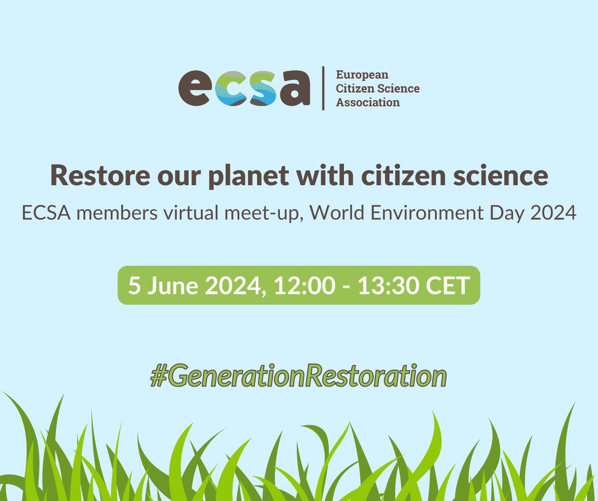 Are you an ECSA member? Join us for the next informal online meetup on #WorldEnvironmentDay, 5 June. The theme is ‘restore our planet with #CitizenScience’. Not yet a member? There's still time to join! 😀 More info here: ecsa.ngo/2024/05/02/res… #GenerationRestoration 🌳