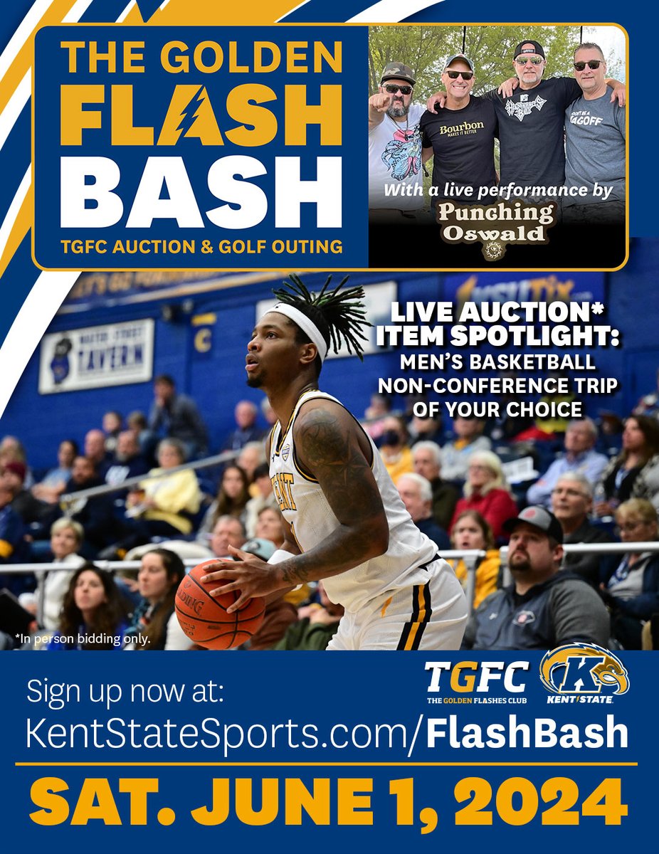 FLASH BASH LIVE AUCTION ITEM SPOTLIGHT: A @KentStMBB Non-Conference Trip of Your Choice! The Flash Bash will take place at The Fairways at Twin Lakes on June 1 . Go to KentStateSports.com/FlashBash for more info and to purchase tickets. (*In person bidding only.)