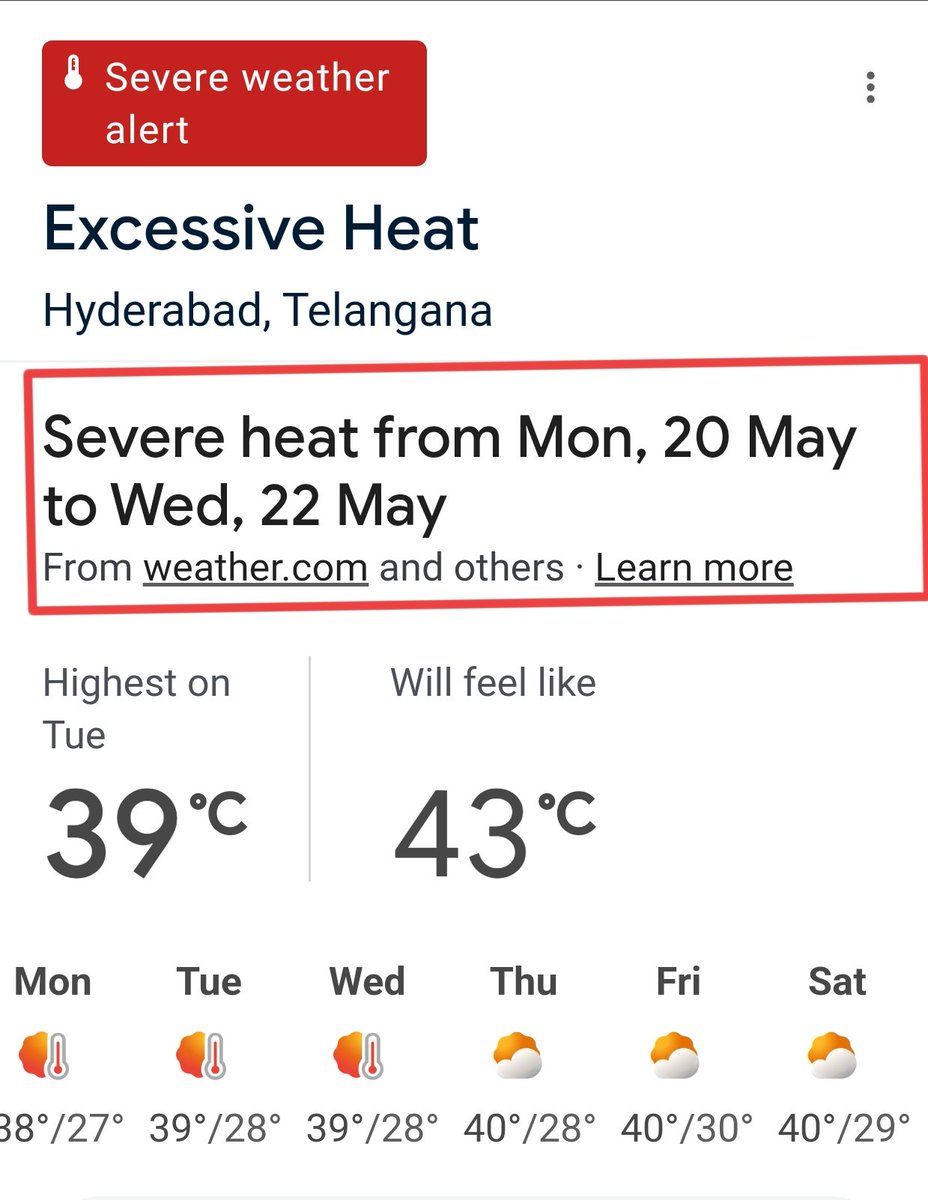 This seems a temporary relief. Severe Heat wave indicated from May 20th to 22nd. #Hyderabad #Weather