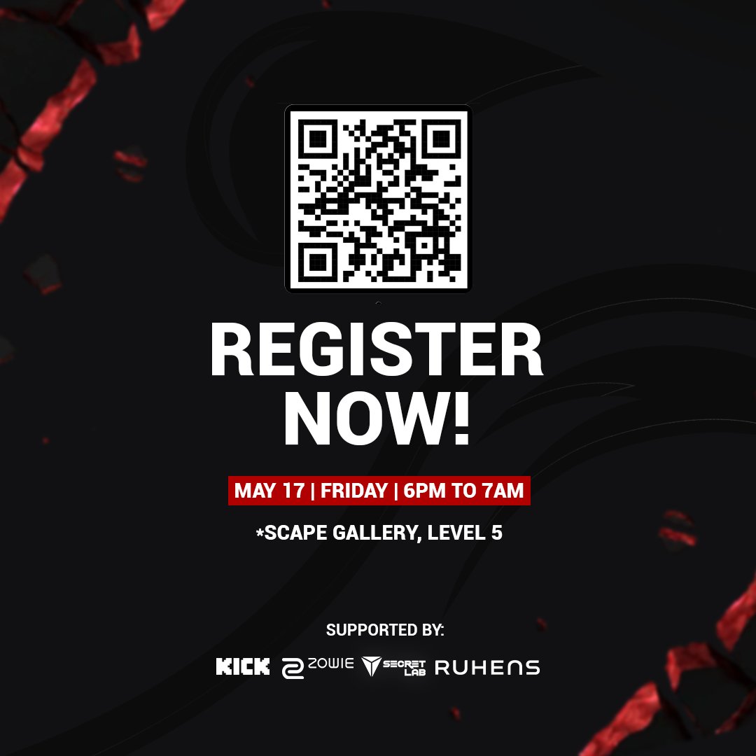 ggBleed's tweet photo. ‼️ WANNA SCORE SOME EXCLUSIVE RAINBOW6 SWAG STRAIGHT FROM MANCHESTER? Join us in the R6 Major Watch Party!

🗓️Date: May 17, Friday
🕕Time: 6:00pm - 7am SGT
📍Venue: *SCAPE Gallery, Level 5, 2 Orchard Link, Singapore
🚨 On-site registration starts at 5:30pm

ADMISSION, FOOD AND DRINKS ARE FREE! Seats are limited so be sure to scan the QR code or sign up using the link below. See you!