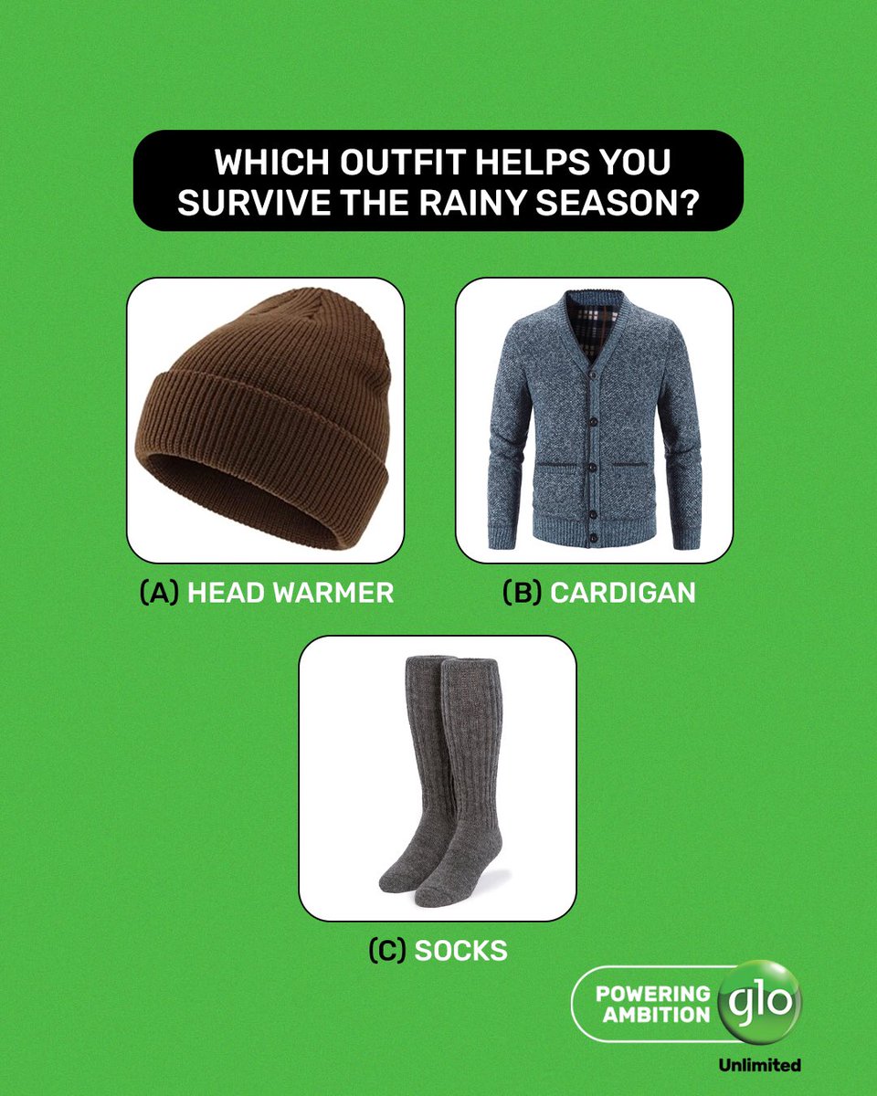 It's rainy season 🌧️

Which outfit is saving you this period?

#GloInsideNigeria
#GloUnlimited