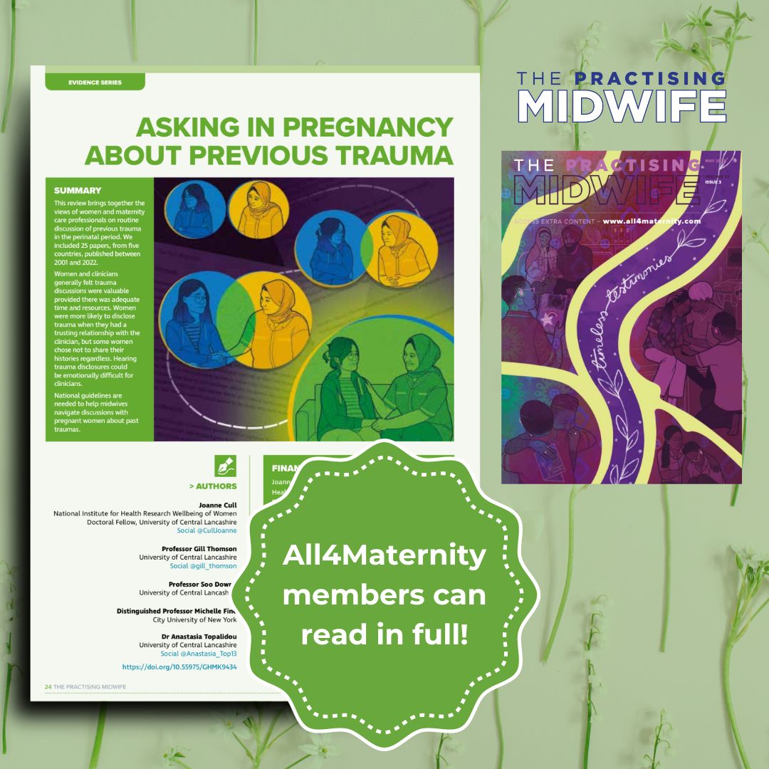 Excited to share the findings of our systematic review on trauma discussions in pregnancy in this month's beautiful TPM @TPM_Journal @WellbeingofWmen @NIHRresearch @gill_thomson @Anastasia_Top13