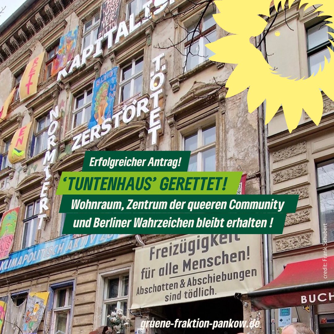 'Wir freuen uns sehr, dass das @savetuntenhaus nun gerettet ist. Es ist nicht nur ein Zuhause für seine Bewohner*innen, sondern auch ein offener und sicherer Ort der Begegnung für die Nachbarschaft und die queere Community', so @GangerSilke