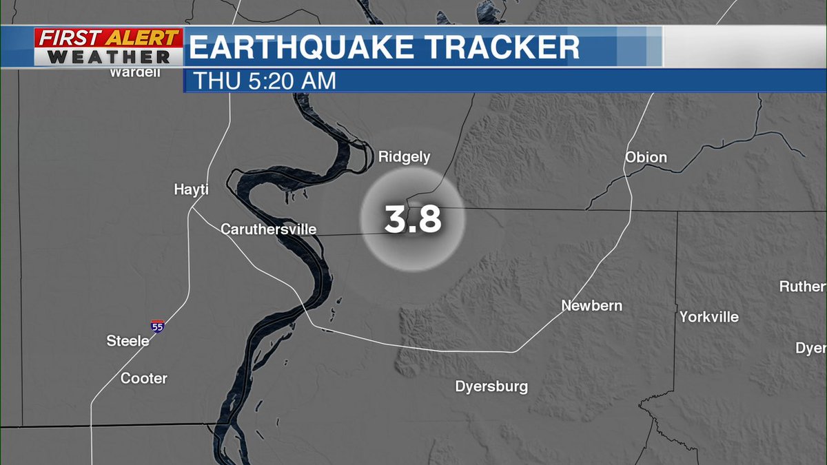 Did you feel it? M 3.8 earthquake was reported in NW Tennessee early this morning along the Lake &amp; Dyer county line.  #tnwx