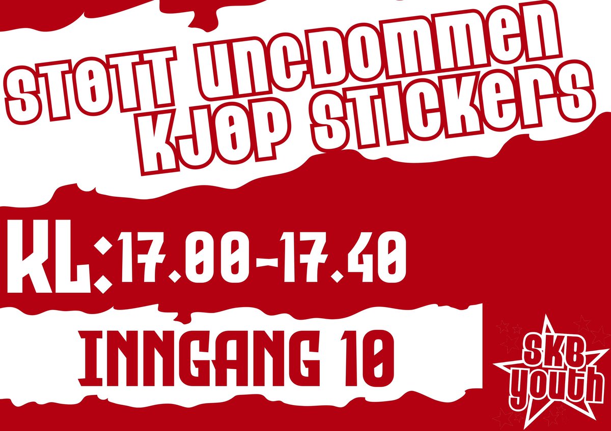 1908_Johnny's tweet image. Youth selger stickers i dag oppe over inngang 10. Nye design på plass!