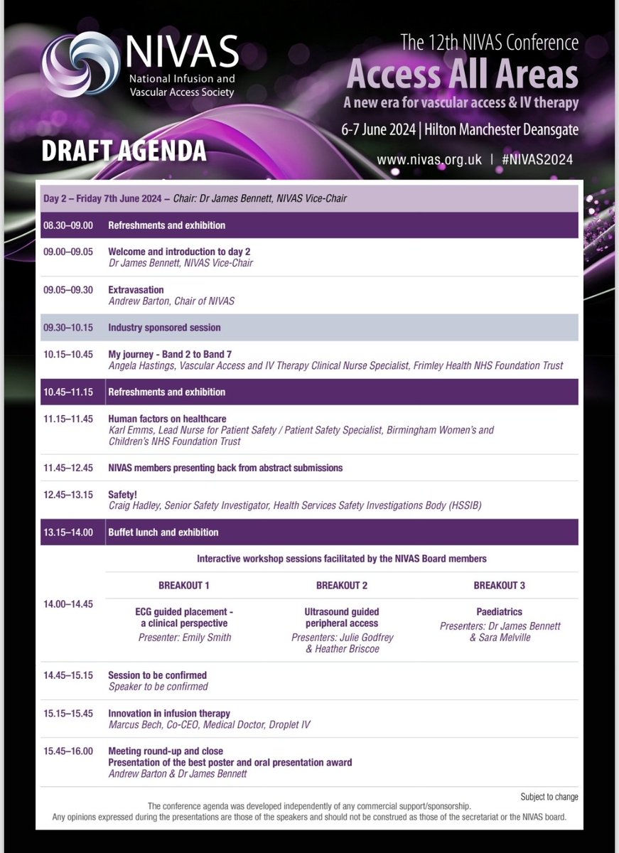 NIVAS conference 6-7th June  2024 Manchester. Join us to access all  areas of vascular access and IV therapy. <a href="/NIVAS_tweets/">NIVAS</a> go to nivas.org.uk to register now.