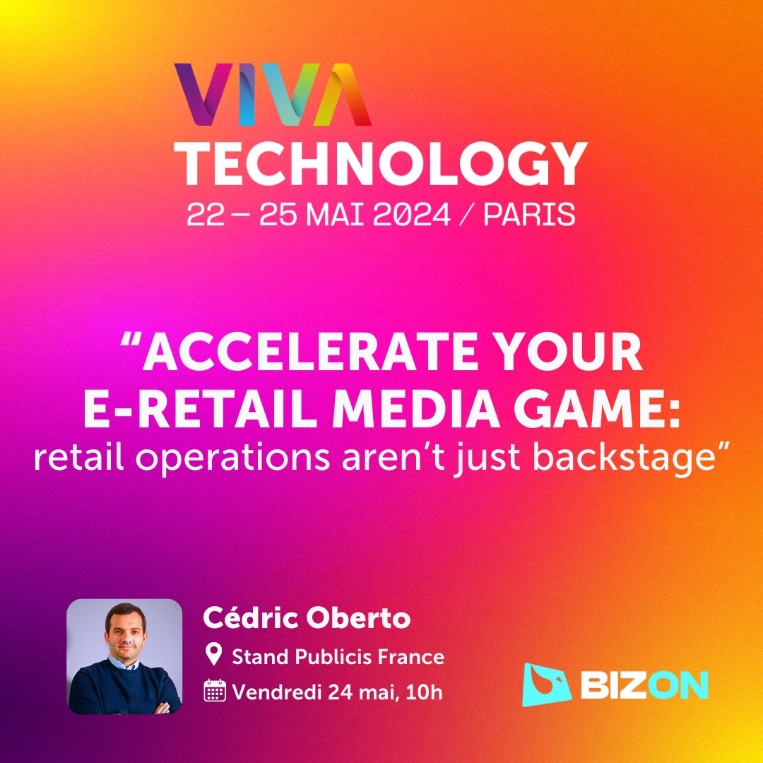 🦾 Bizon à <a href="/VivaTech/">Viva Technology</a> !

Notre expert sera présent à Viva Technology aux côtés de Publicis France pour parler des derniers enjeux du e-commerce, là où les retail operations deviennent les alliés de votre stratégie retail media.

📍Stand Publicis France.
🗓 Vendredi 24 mai à 10h.