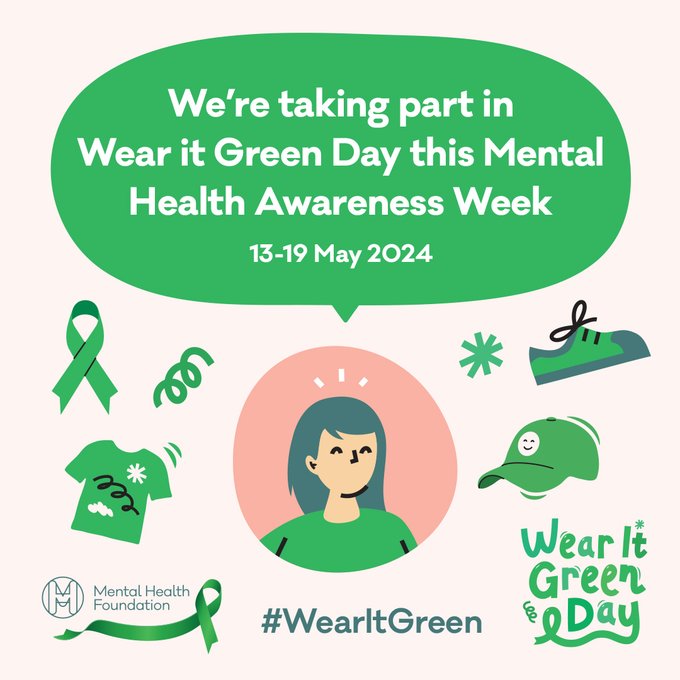 💚We have gone green today to support and raise awareness for Mental Health Awareness Week. 
#MentalHealth #WearItGreenDay #SupportMentalHealth #MovementsForMovement

Let's turn the world green for good mental health 💚