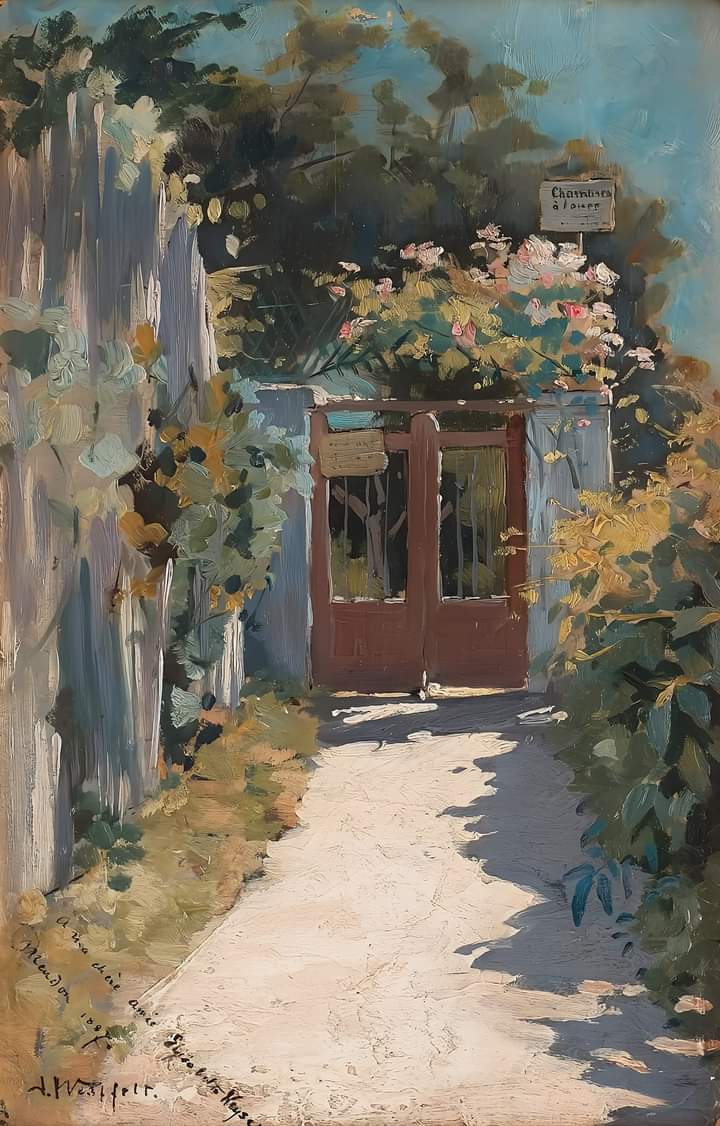 Ingeborg Westfelt-Eggertz (Swedish,1855-1936) 
- Garden scene from Meudon, 1887. Oil on panel; 31.5 x 20.5 cm.