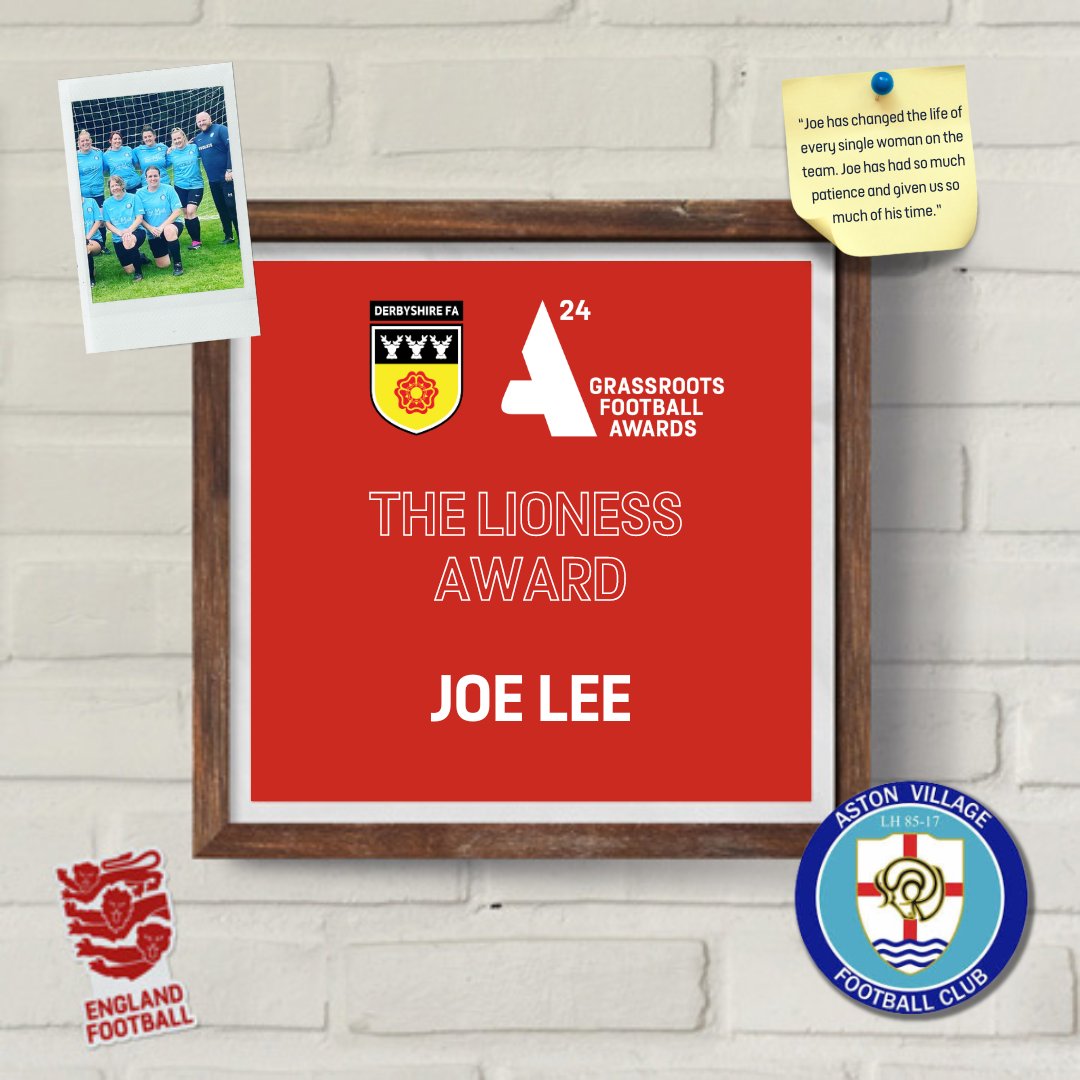 THE LIONESS AWARD - Joe Lee (@club_aston) 🏆 Joe Lee set up and coaches the Aston Village Ladies team. In a year, Joe has created a team of 23 women, most of whom had never played football before. He has so much patience and gives so much positive encouragement. #GRFA24