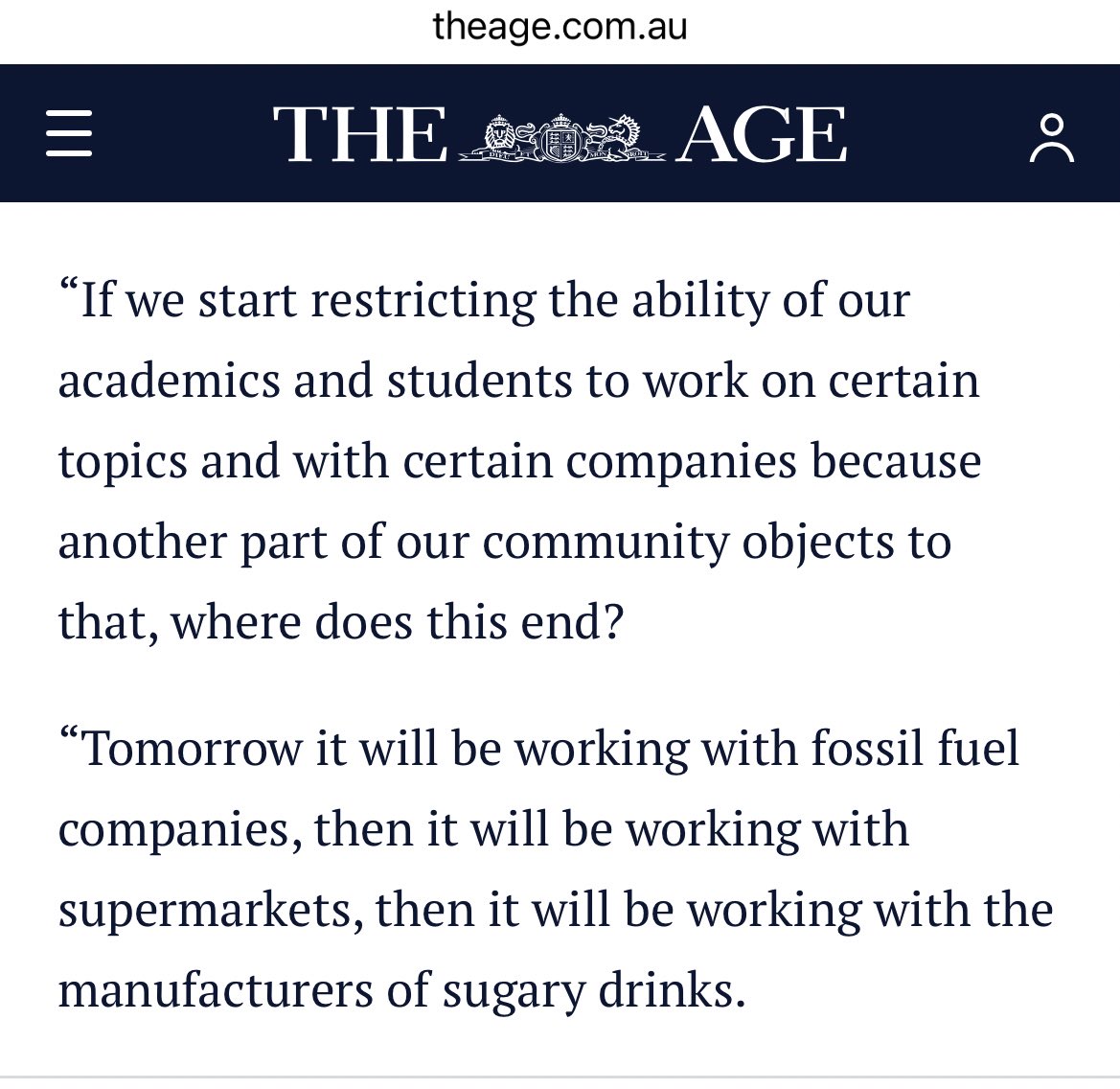 University of Melbourne Deputy Vice Chancellor Michael Wesley says if the university agreed to stop working with weapons manufacturers, next thing they will be asked to stop working with fossil fuel companies…is this the winning argument he thinks it is? #UniMelb #FreePalestine