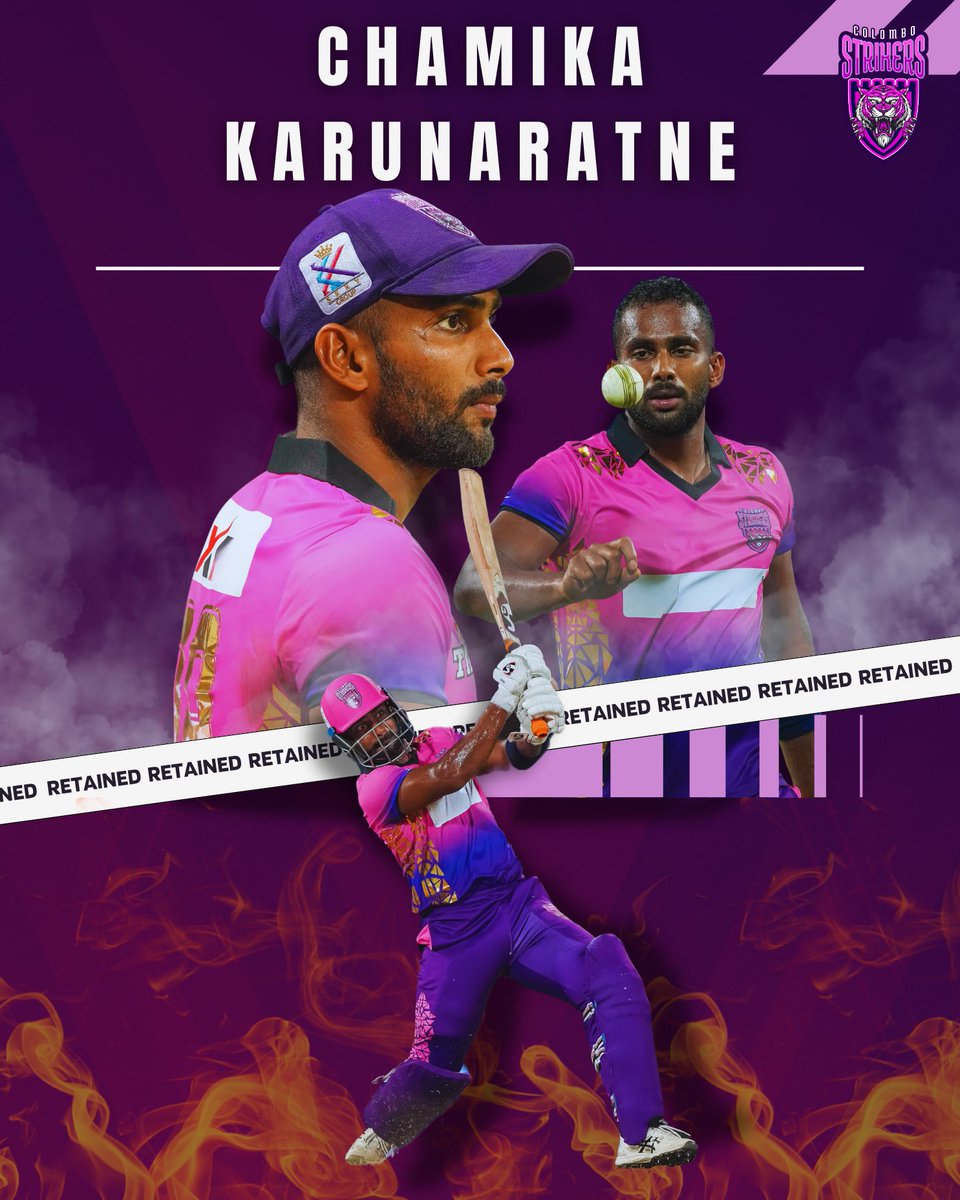 Our superstar allrounder is back to strike in the @LPLT20 💜💪

#ChamikaKarunaratne #ColomboStrikers #LPL #StrikeToConquer #TheBasnahiraBoys #HouseOfTigers