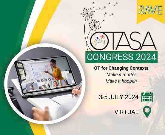 confco's tweet image. The #OTASACongress will take place 3-5 July 2024.

The virtual congress will be taking place online filled with exciting keynote speakers, stimulating breakaway rooms and much more!

Learn more: otasa.org.za/congress-2024/ 
#ConfCo #Virtual #OccupationalTherapy #OTASA2024 #OT #OTASA