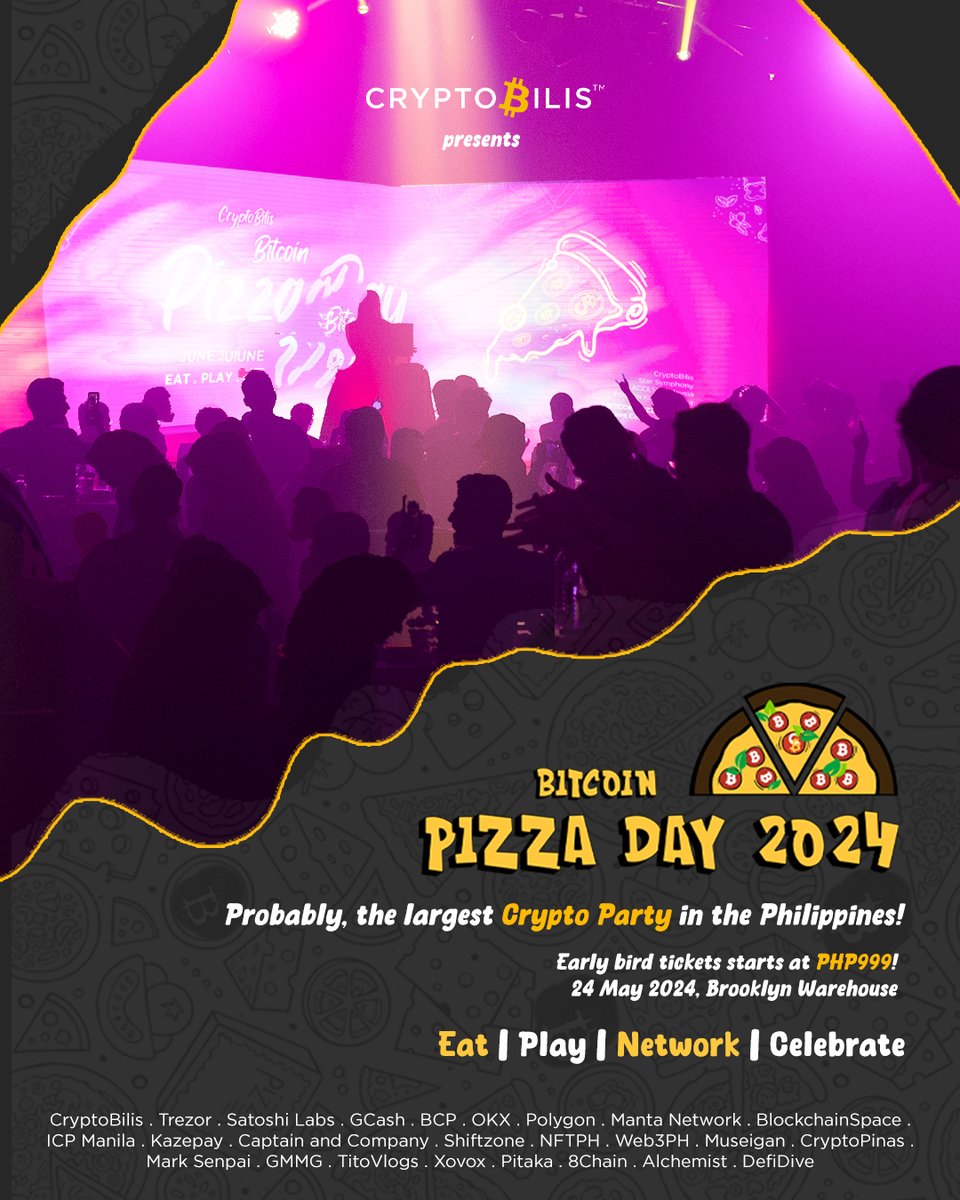 The biggest crypto pizza party is coming soon!

Bitcoin Pizza Day 2024

Sponsored by some of the biggest names in the industry like @gcashofficial @MantaNetwork @okx @Trezor @cryptobilis and of course @successkid_sol !