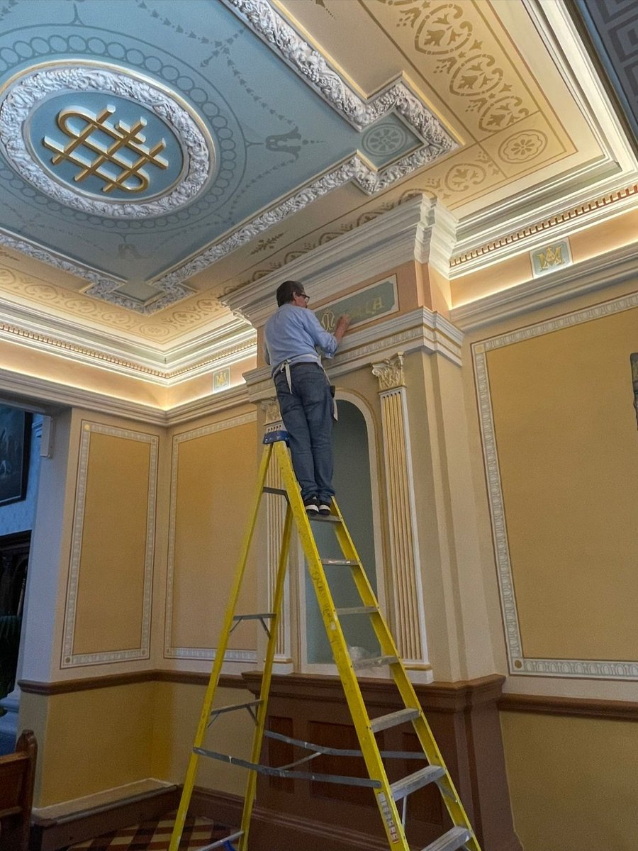 Outlining Gold Leaf lettering .
Stencilled Ceiling &amp; Wall Panels.
Sacred Heart Church   #Limerick