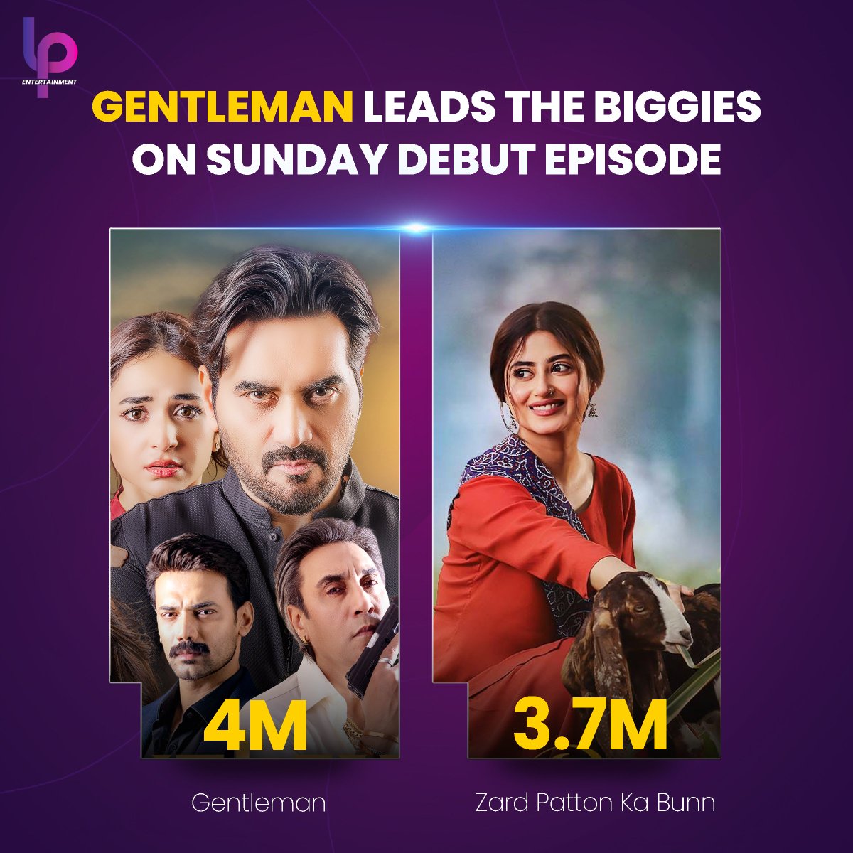 Gentleman has got a spectacular start. 🔥🤩 Gardnered impressive TRPs and now some decent viewership on YouTube by surpassing 4M views leading ahead Zard Patton Ka Bunn which is also going extremely well. #GentlemanDrama #HumayunSaeed #YumnaZaidi #LPEntertainment