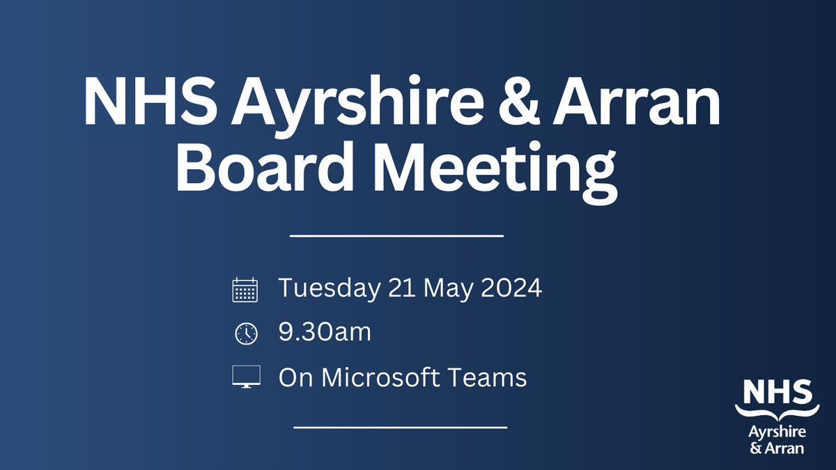 Our next board meeting is on Tuesday 21 May 2024 from 9.30am on Microsoft Teams, if you wish to observe the public Board meeting please email aa-uhb.ceo@aapct.scot.nhs.uk before 12 noon on 20 May and a link will be sent to you.