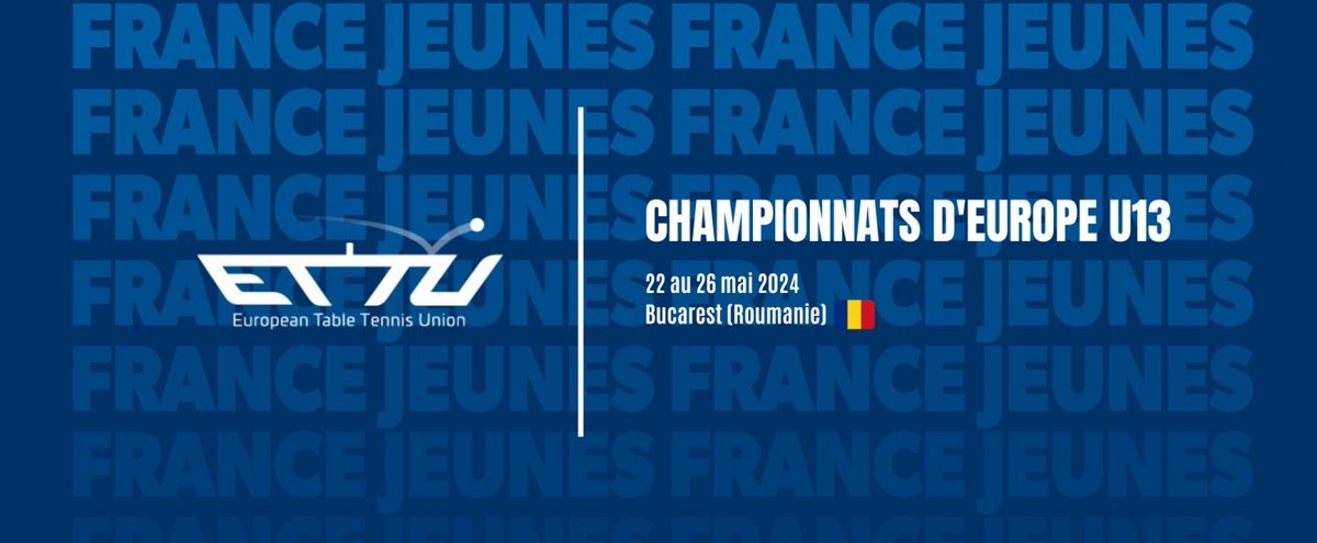 𝐂𝐡𝐚𝐦𝐩𝐢𝐨𝐧𝐧𝐚𝐭𝐬 𝐝'𝐄𝐮𝐫𝐨𝐩𝐞 𝐔𝟏𝟑 🏓 Les championnats d'Europe U13 ont lieu du 22 au 26 mai prochain à Bucarest en Roumanie. Trois joueuses et joueurs porteront les couleurs de l'équipe de France pour ce rassemblement 🇫🇷 📎 Les infos ➡️ ow.ly/jONW50RHVPl