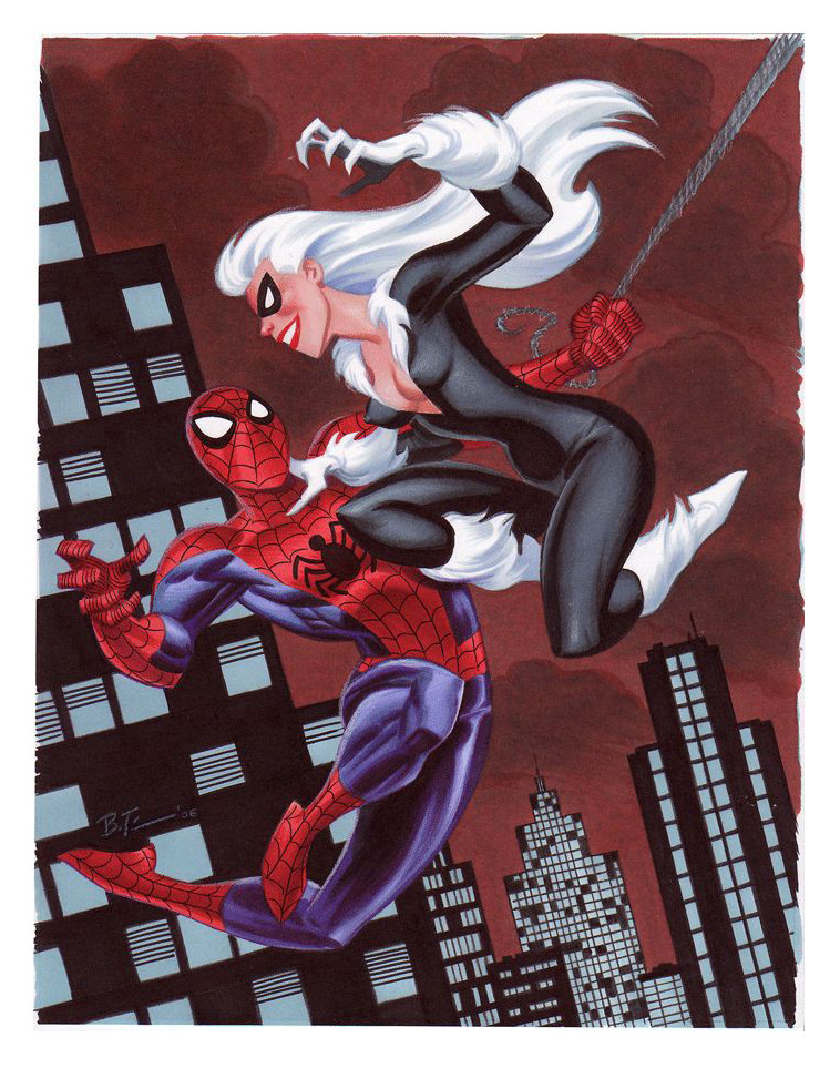 Spider-Man & Black Cat 
Artwork by Bruce Timm 
#SpiderMan #BatmanTAS