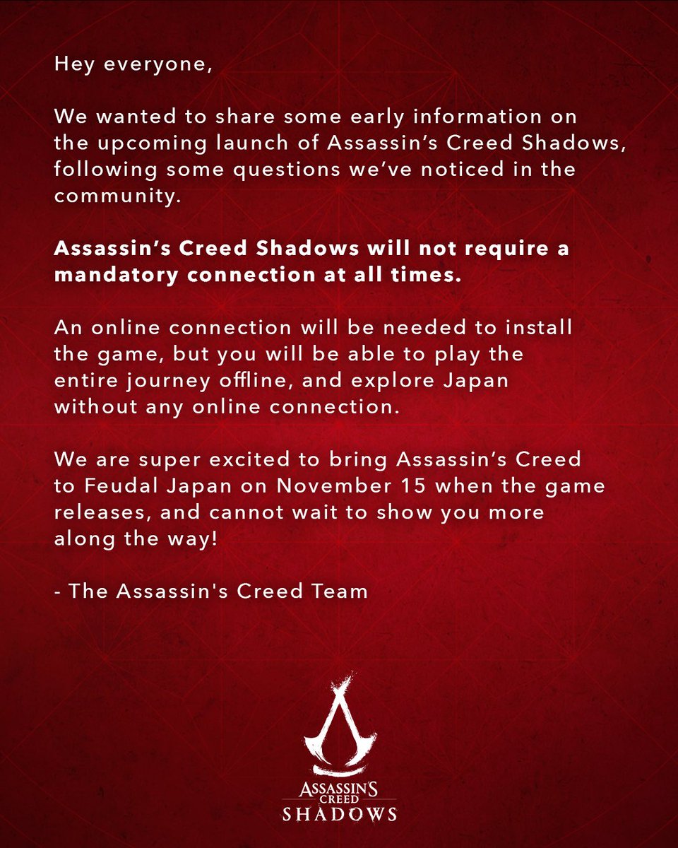 An update from the team on Assassin's Creed Shadows.