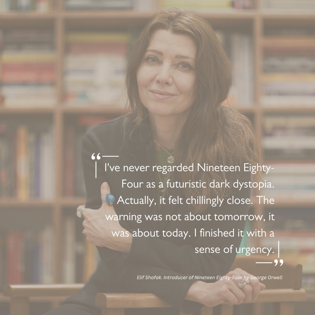 Our limited edition of George Orwell's Nineteen Eighty-Four is fast approaching! We are delighted to announce that award-winning novelist @Elif_Safak will introduce this incredible edition. Continue reading here: foliosociety.com/blog/big-broth…