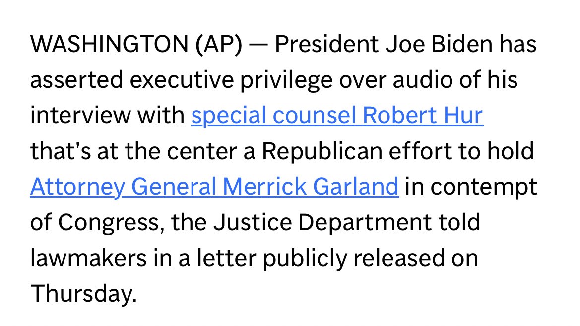 Special Counsel Robert Hur released his report in February saying that Biden was essentially senile… The White House said that it was disgraceful misinformation. Well… Biden just used Executive Privilege to block the audio of the interview from being released to the public.