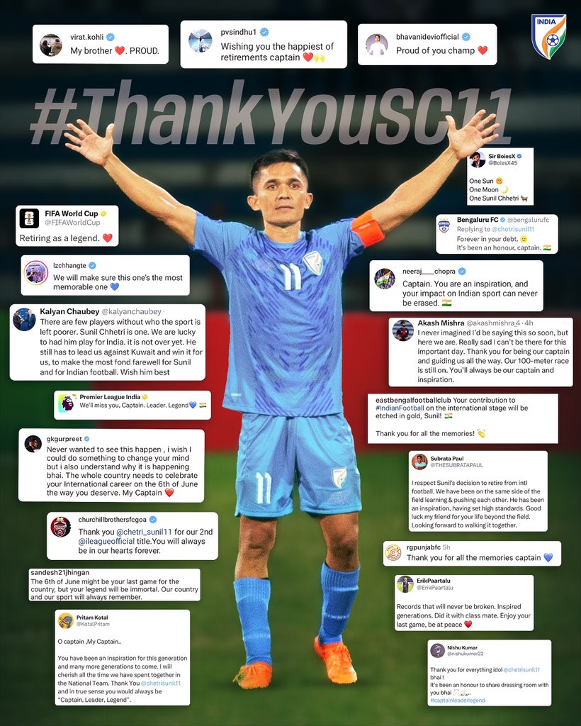 IndianFootball's tweet photo. #ThankYouSC11 💙

#IndianFootball ⚽️ https://t.co/J5y4pew6Ee