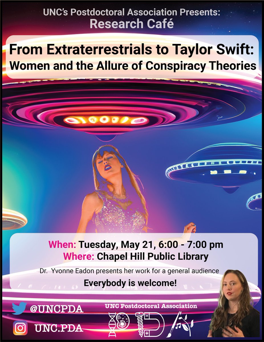 UNC Postdoc (@uncpostdoc) on Twitter photo Join us at next week's #Postdoc #Research Café with Dr Yvonne Eadon, who will introduce us to the realm of feminized conspiracy theories! Tuesday, May 21, 2024, from 6pm-7pm at the Chapel Hill Public Library. Free pizza! @UNCResearch <a href="/UNCPDA/">UNC Postdoc Assoc</a> <a href="/chpublib/">Chapel Hill Public Library</a> @yvonnemelisande <a href="/uncsils/">UNC School of Information and Library Science</a> Join us at next week's #Postdoc #Research Café with Dr Yvonne Eadon, who will introduce us to the realm of feminized conspiracy theories! Tuesday, May 21, 2024, from 6pm-7pm at the Chapel Hill Public Library. Free pizza! @UNCResearch <a href="/UNCPDA/">UNC Postdoc Assoc</a> <a href="/chpublib/">Chapel Hill Public Library</a> @yvonnemelisande <a href="/uncsils/">UNC School of Information and Library Science</a>