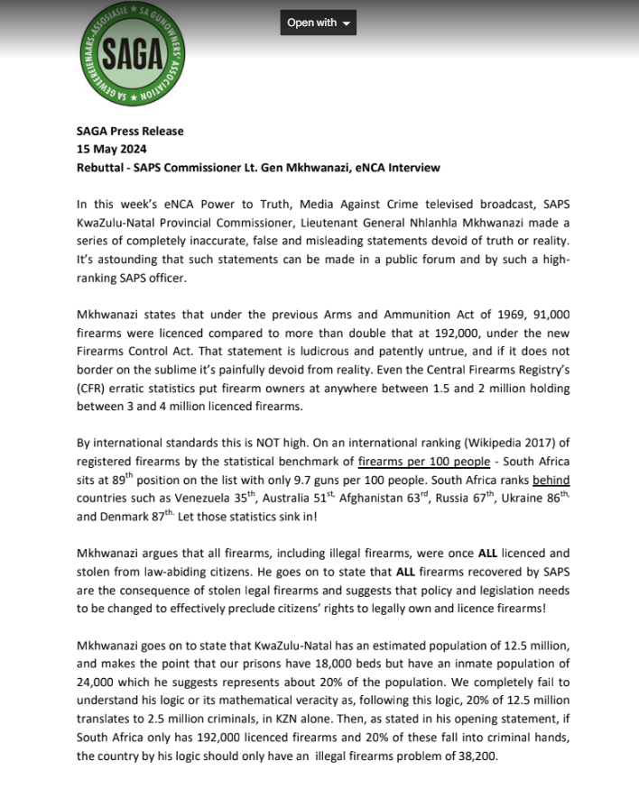 SA Gunowners Association tweet media