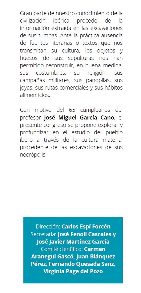 Pepefccf's tweet photo. Como todos los años, y ya casi es tradición, es un honor presentar el programa del IV Congreso de Arte y Arqueología de la UMU.

Este año abordaremos las necrópolis ibéricas, para realizar un acto en homenaje a J. M. García Cano, una figura fundamental de nuestra disciplina. https://t.co/U9xHD2kQd0