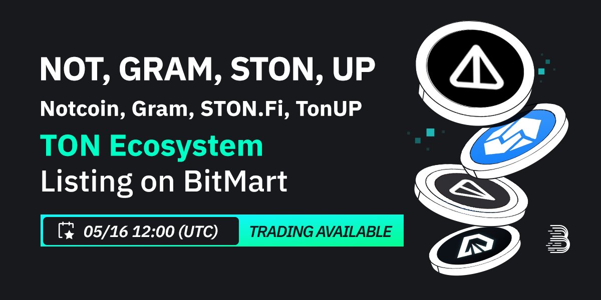 🚀 Exciting News for #TON Ecosystem Tokens Listing! 🌟 TON Ecosystem is on fire! We’re thrilled to announce that @BitMartExchange is expanding our offerings with multiple promising projects from the rapidly growing TON ecosystem, including Notcoin (NOT) @thenotcoin , Gram