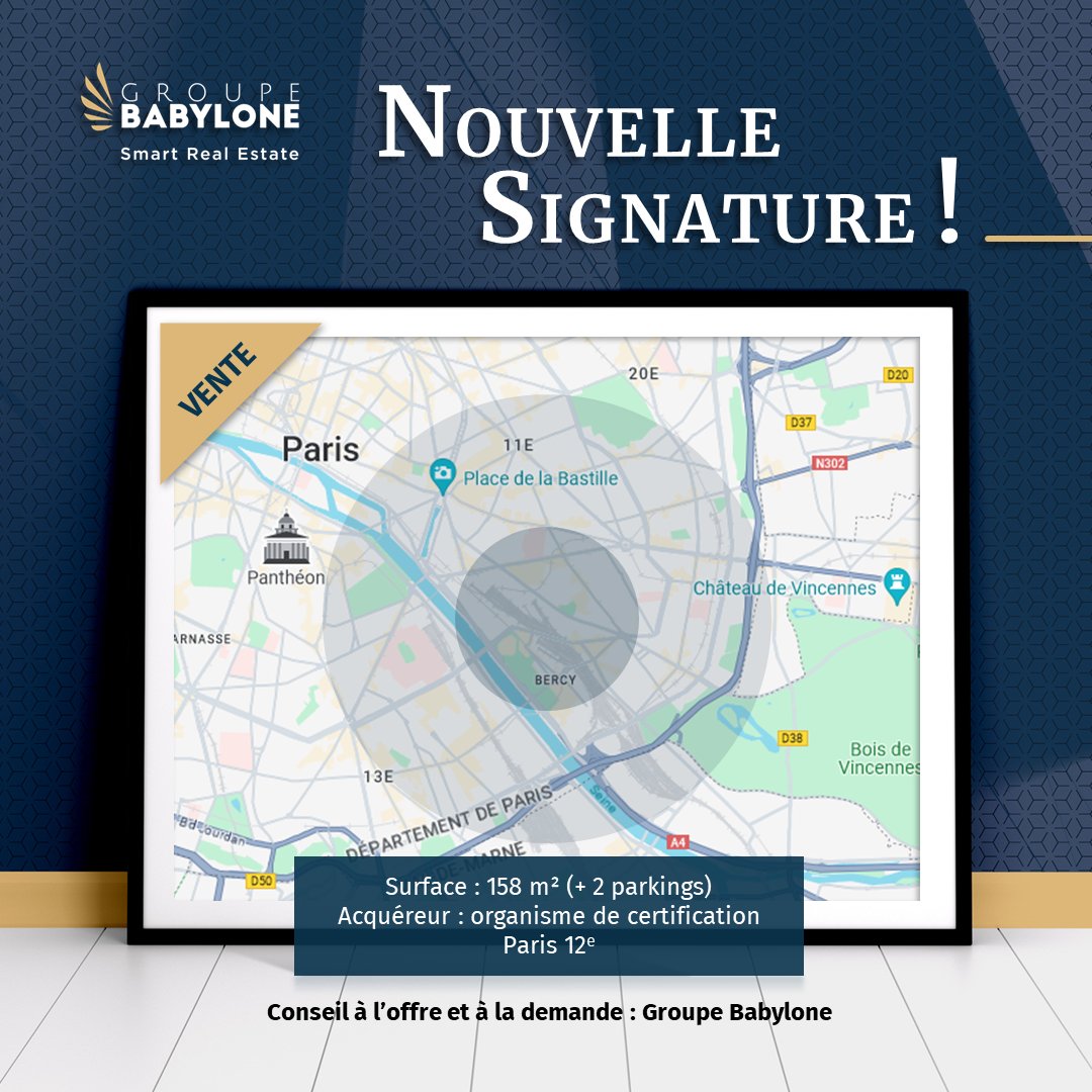 Un organisme de certification vient d’acquérir une surface de bureaux de 158 m² (+ 2 parkings) dans le 12e arrondissement de la Ville de Paris.

Cette transaction a été réalisée par le département Bureaux Île-de-France Est de Groupe Babylone, conseil à l'offre et à la demande.