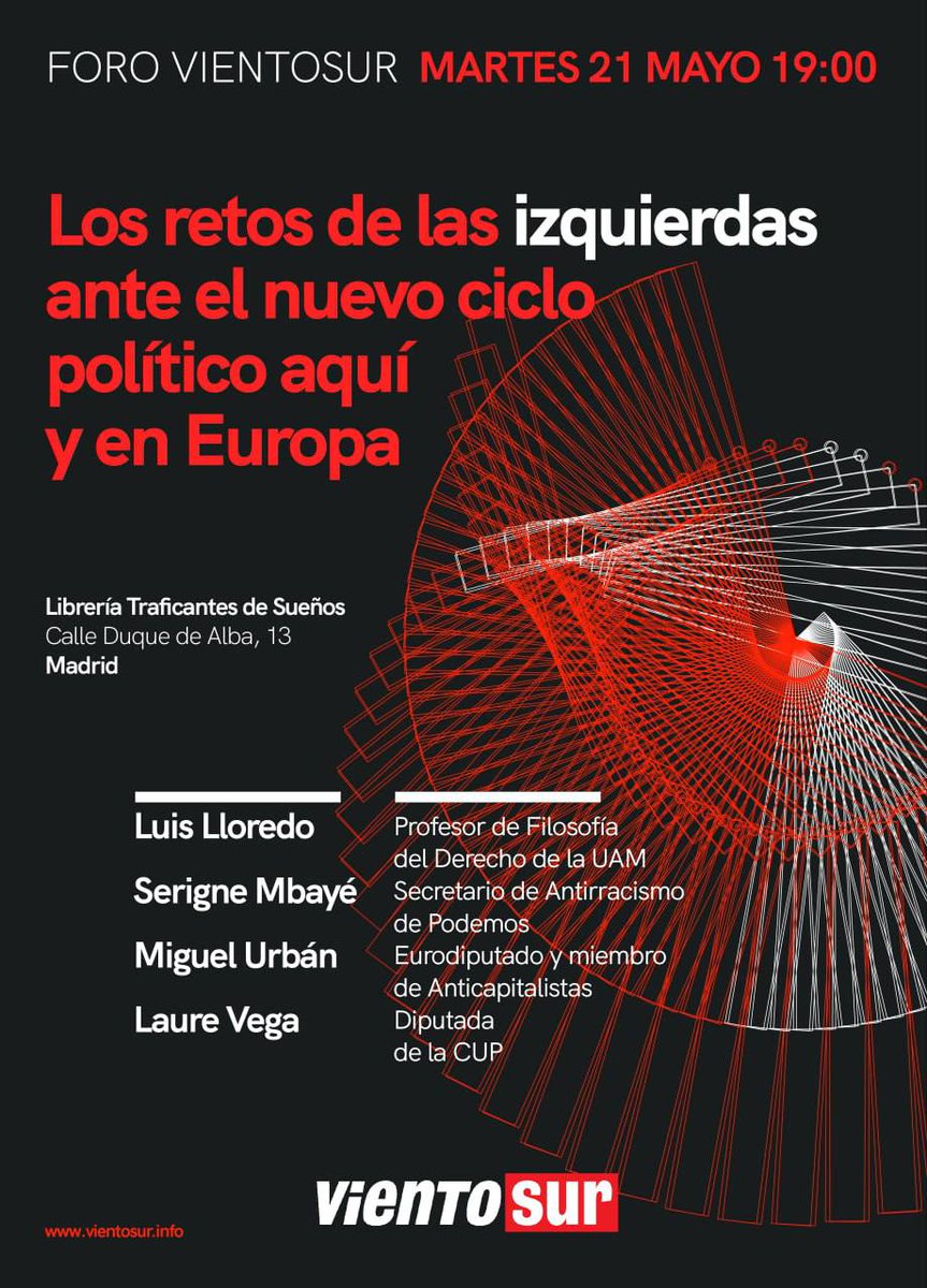 🧠 Els reptes de les esquerres davant del nou cicle polític 🗣️ Demà la diputada de la CUP @laurevega participa en aquest debat organitzat per @FVientosur