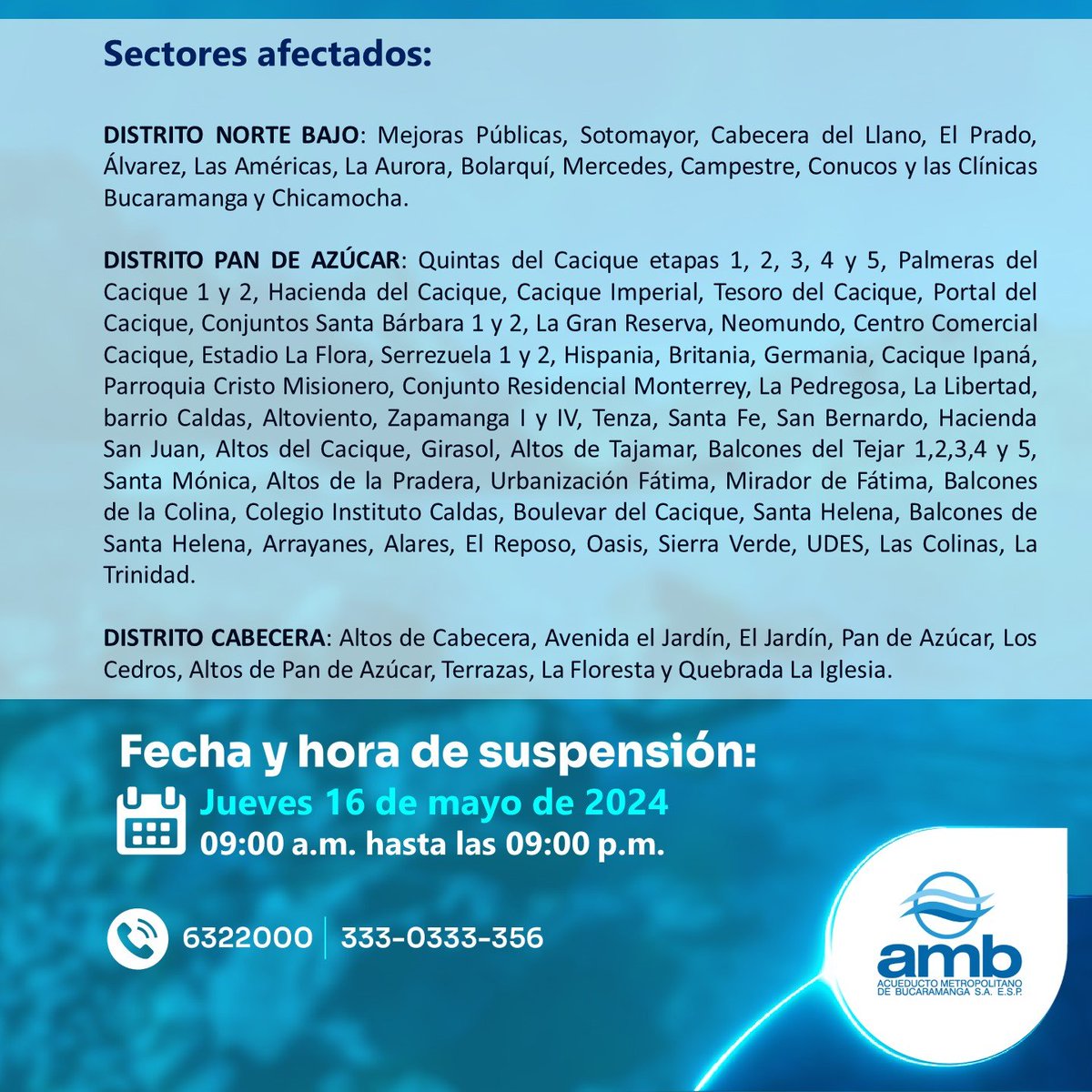 💦#DeServicio | Hoy se quedarán sin agua más de 50 barrios de Bucaramanga y Floridablanca. El corte iniciará a las 9:00 a.m.