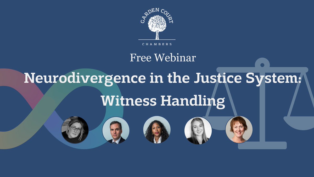 ♾ Yesterday, we were delighted to host the final webinar in our #Neurodivergence Series on Witness Handling. ♾️

We were joined by our speaker panel of Garden Ct barristers Amanda Weston KC, Sam Robinson KC &amp; Thalia Maragh, and intermediaries Rebecca Wilkinson &amp; Louise Engers.