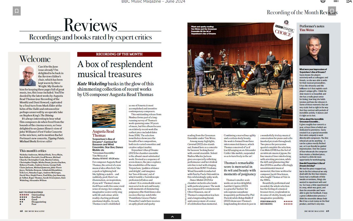 Thrilled and completely in awe of this wonderful review, and for the achievement of everyone involved in creating this CD from performers to those involved in production. Many thanks to BBC Music Magazine for taking the time to review Terpsichore's Box of Dreams! #Review
