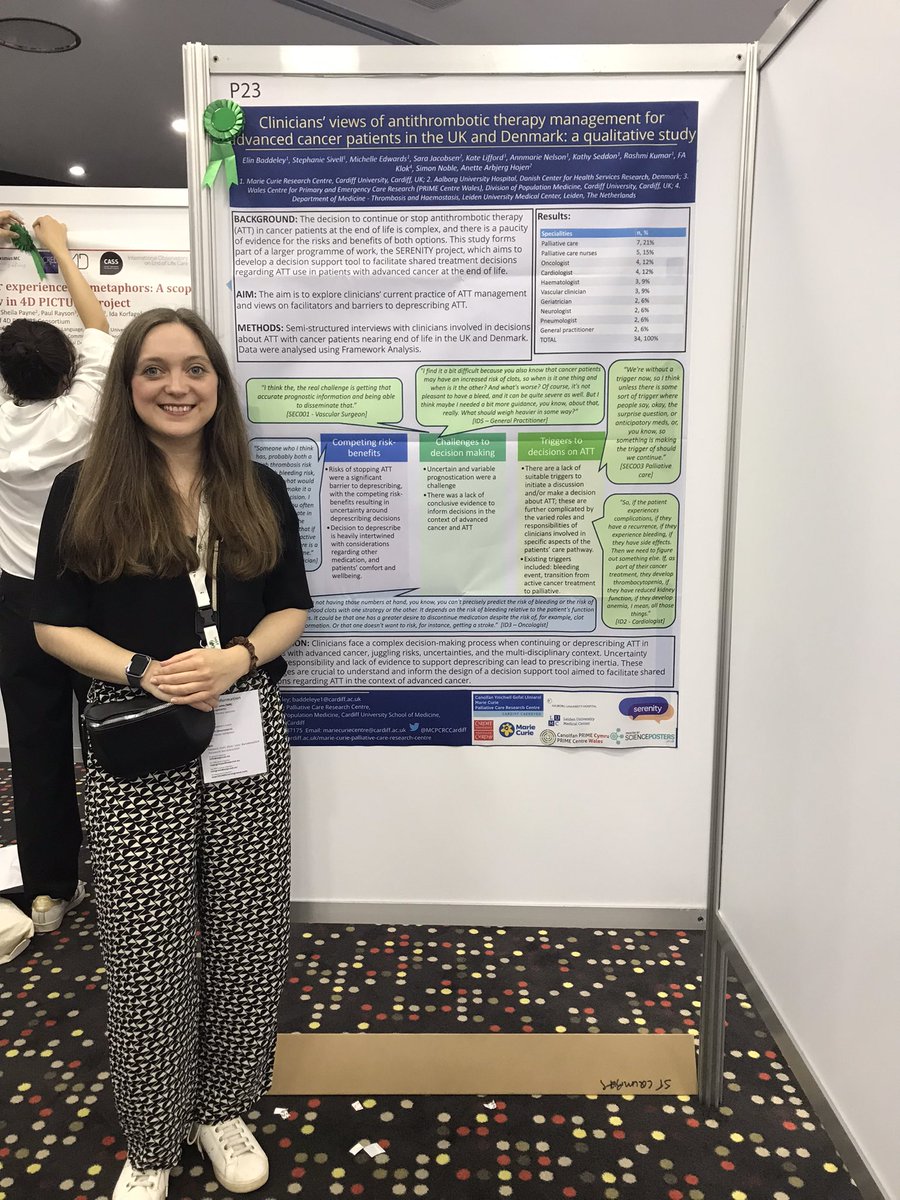 Stephanie Sivell (@stephsivell) on Twitter photo An excellent poster presentation by <a href="/BaddeleyElin/">Elin Baddeley</a> on clinician’s views on ATT in advanced cancer from the SERENITY project. See poster P23 to learn more! #EAPC2024 <a href="/EAPCvzw/">EAPC VZW</a> <a href="/MCPCRCCardiff/">Marie Curie Research Centre, Cardiff</a> <a href="/DPMRes/">DPM</a> <a href="/CUmedicengage/">Cardiff University School of Medicine</a> <a href="/SimonNoble/">Simon Noble</a> <a href="/DrMichelleEdwar/">Dr Michelle Edwards</a>
<a href="/cardiffuni/">Cardiff University</a> An excellent poster presentation by <a href="/BaddeleyElin/">Elin Baddeley</a> on clinician’s views on ATT in advanced cancer from the SERENITY project. See poster P23 to learn more! #EAPC2024 <a href="/EAPCvzw/">EAPC VZW</a> <a href="/MCPCRCCardiff/">Marie Curie Research Centre, Cardiff</a> <a href="/DPMRes/">DPM</a> <a href="/CUmedicengage/">Cardiff University School of Medicine</a> <a href="/SimonNoble/">Simon Noble</a> <a href="/DrMichelleEdwar/">Dr Michelle Edwards</a>
<a href="/cardiffuni/">Cardiff University</a>