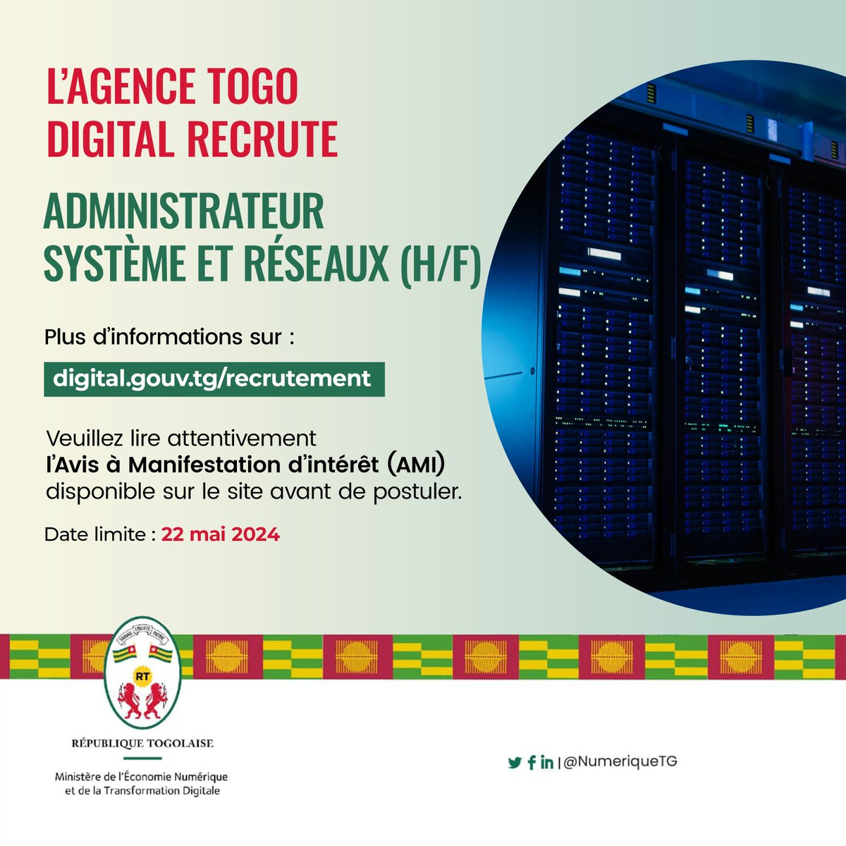 L'Agence Togo Digital recrute un(e) Administrateur Système

Êtes-vous un expert confirmé en gestion des systèmes d'exploitation Windows et Linux, avec une solide expérience des outils de virtualisation et un esprit d’analyse et de synthèse ? Postulez et tentez de rejoindre l'ATD.