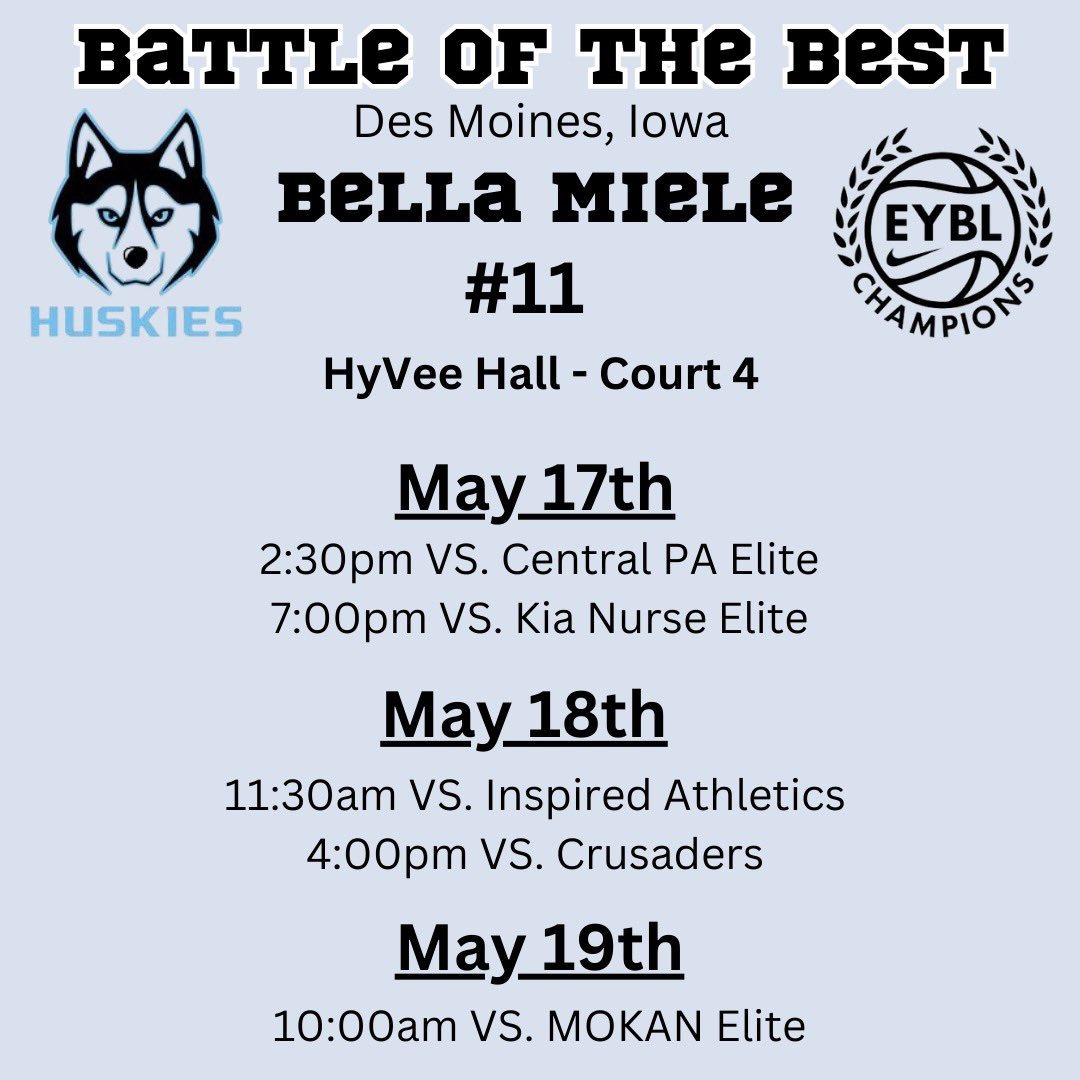 I’ll be in Iowa this weekend. Here is my schedule. @MAHuskies @MAHuskies_eycl @MPrepGBB #basketball #aaubasketball