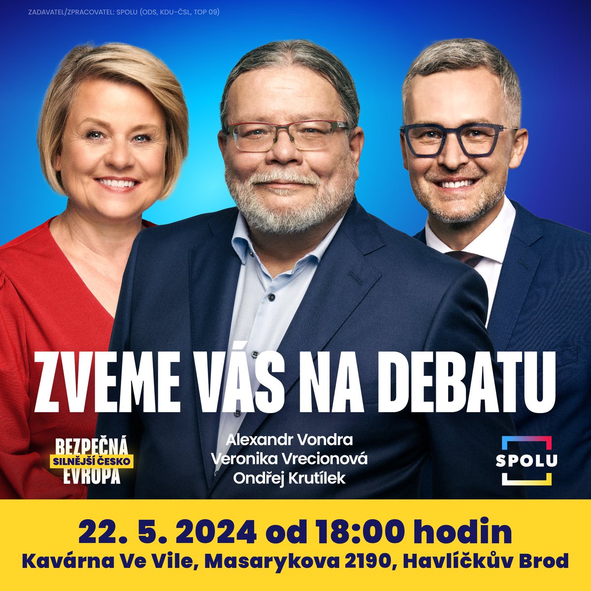 Přijďte na debatu s našimi kandidáty do eurovoleb 🇨🇿🇪🇺 Ve středu 22. května od 18:00 v Havlíčkově Brodě.