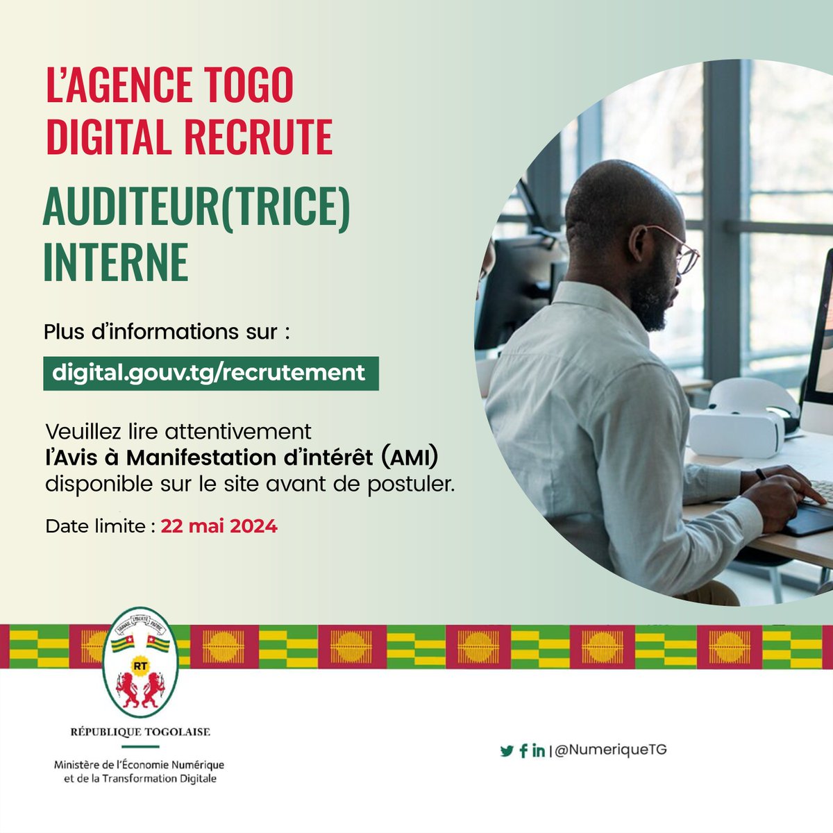 L'Agence Togo Digital recrute un(e) Auditeur(trice) interne Vous avez une excellente maîtrise des normes et méthodes d’audit interne, une solide culture comptable et une connaissance approfondie des principes de contrôle interne ? Postulez et tentez de rejoindre l'ATD au poste